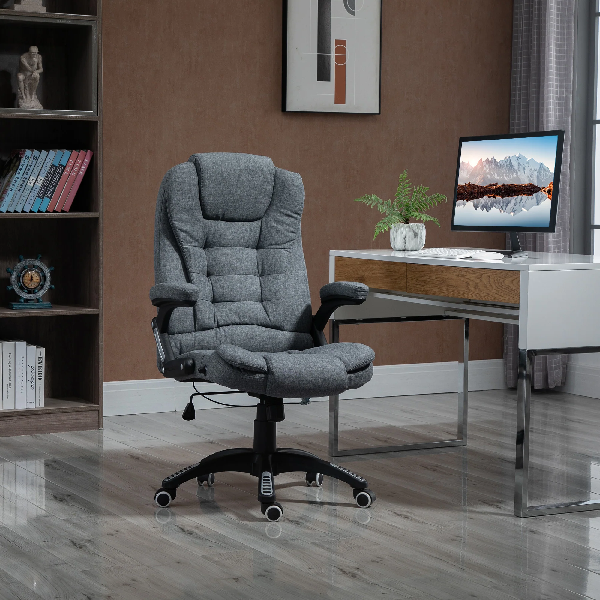 Fauteuil de bureau chaise pour ordinateur ergonomique dossier inclinable assise pivotant hauteur réglable accoudoir rembourré gris - Image 3