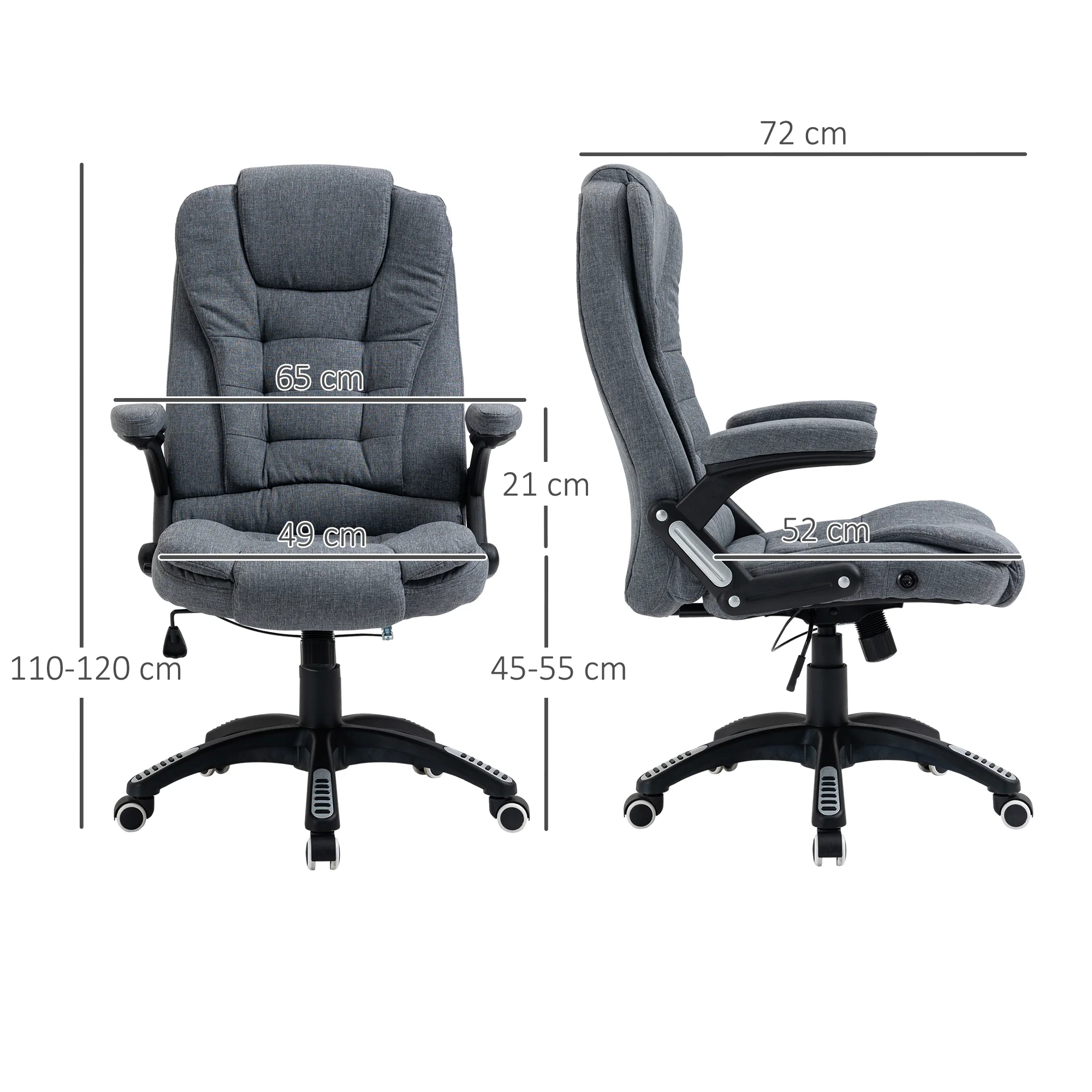 Fauteuil de bureau chaise pour ordinateur ergonomique dossier inclinable assise pivotant hauteur réglable accoudoir rembourré gris - Image 4