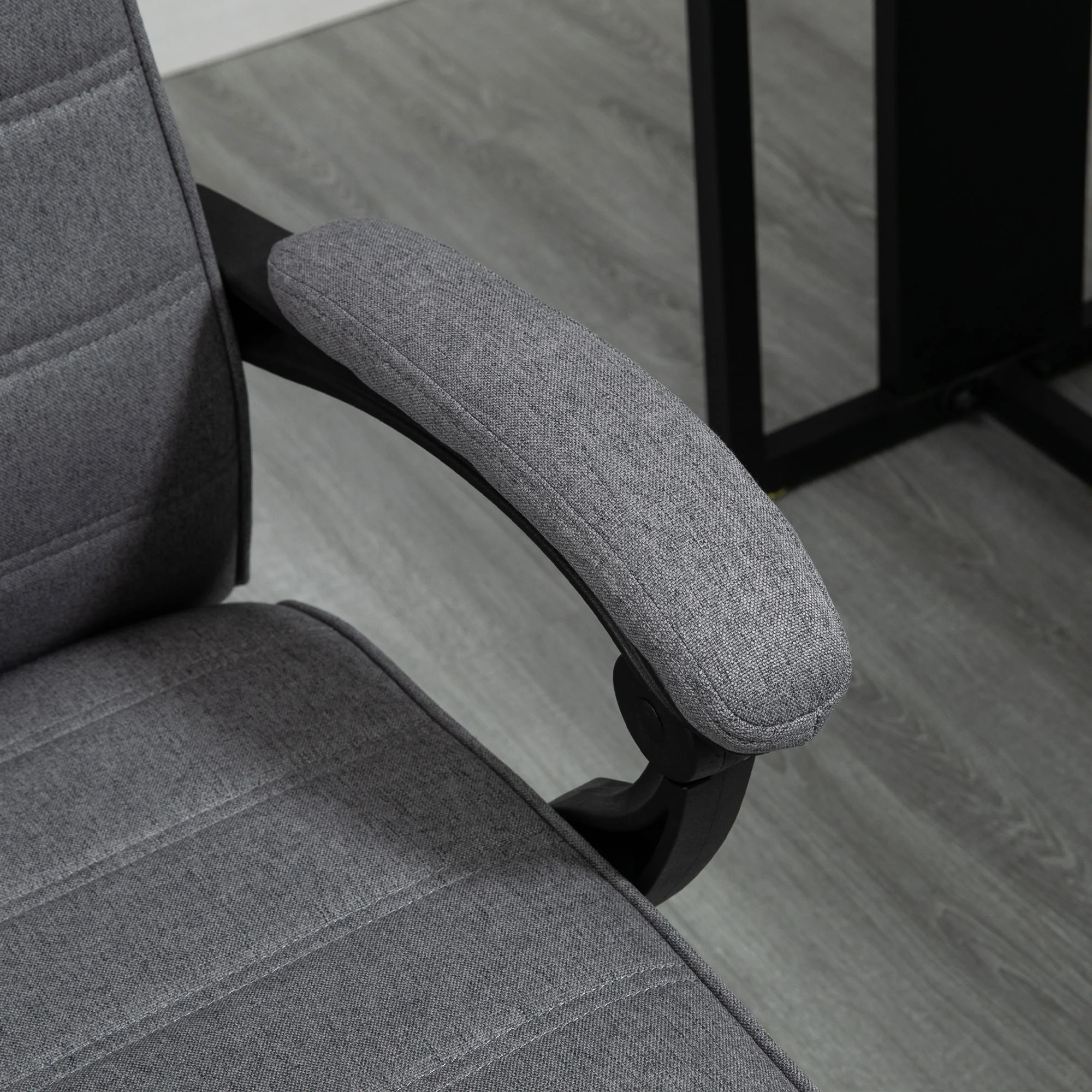 Fauteuil de bureau ergonomique, chaise de bureau, pivotant, inclinable, en tissu aspect lin avec accoudoirs, hauteur réglable et repose-pied rétractable, gris - Image 10