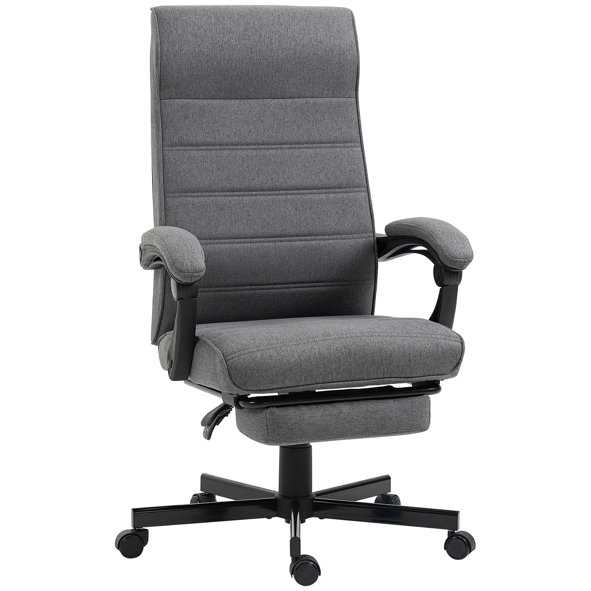 Fauteuil de bureau ergonomique, chaise de bureau, pivotant, inclinable, en tissu aspect lin avec accoudoirs, hauteur réglable et repose-pied rétractable, gris - Image 11
