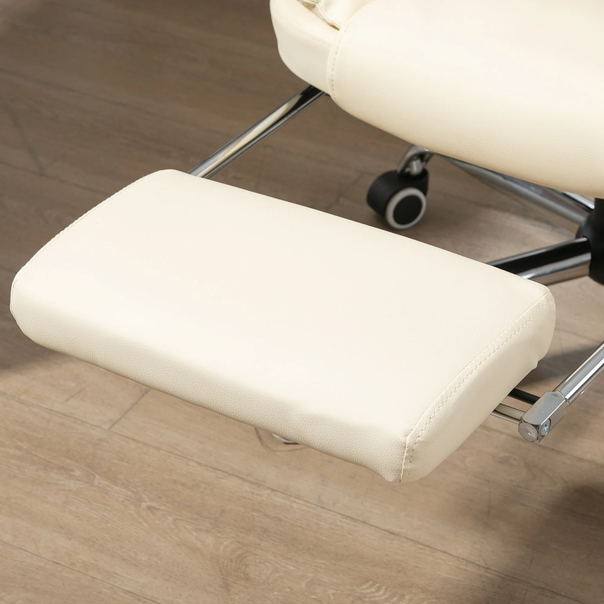 Fauteuil de bureau fauteuil manager grand confort dossier inclinable roulettes PU 64,5 x 69 x 117 cm crème - Image 10