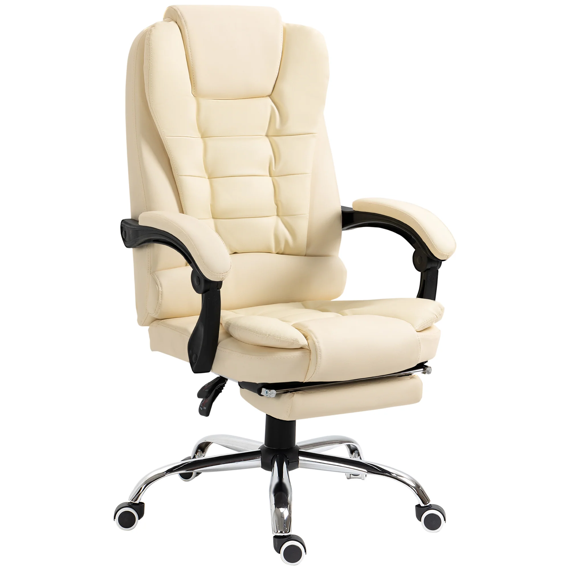Fauteuil de bureau fauteuil manager grand confort dossier inclinable roulettes PU 64,5 x 69 x 117 cm crème - Image 2