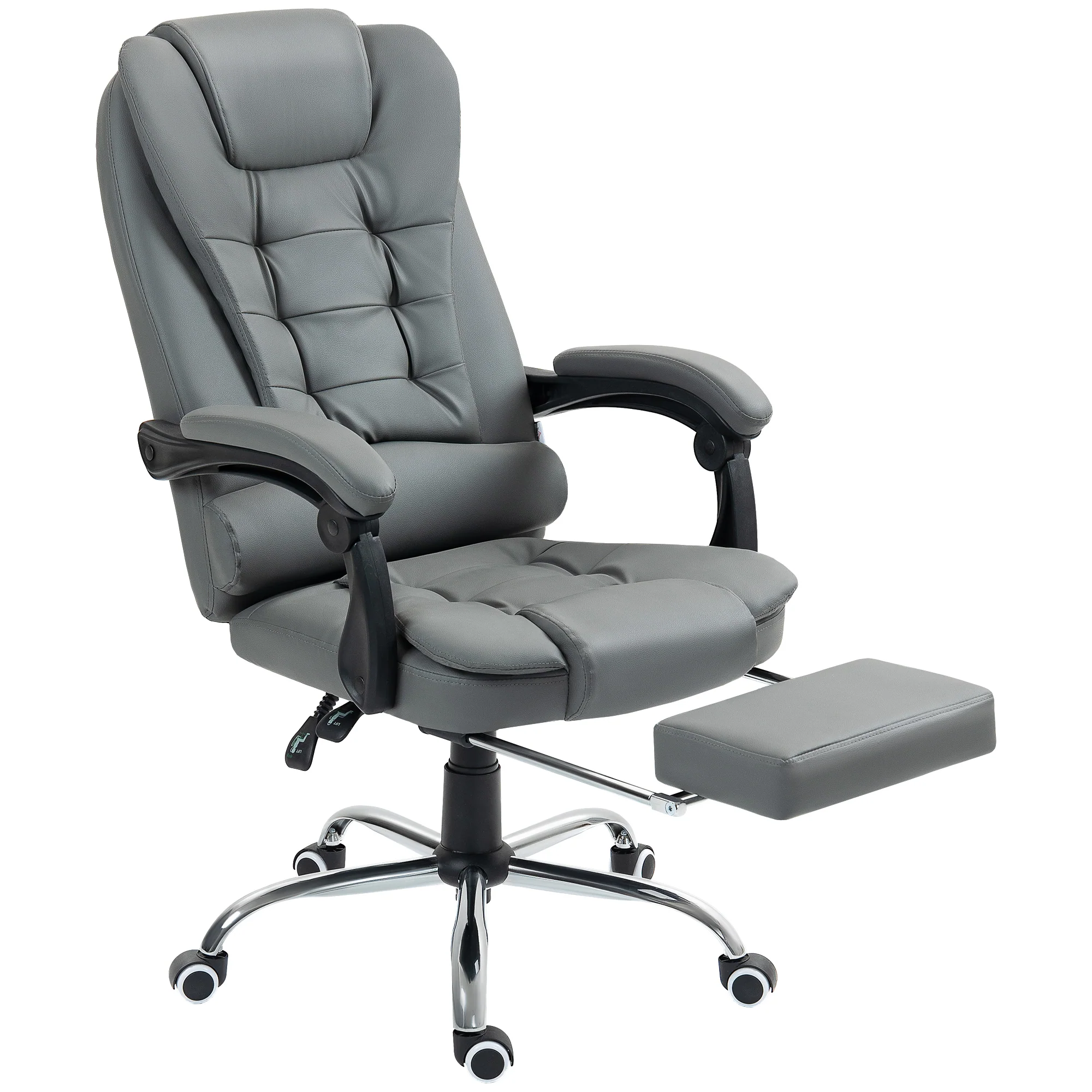 Fauteuil de bureau fauteuil manager grand confort dossier inclinable roulettes PU 64,5 x 69 x 117 cm gris - Image 2