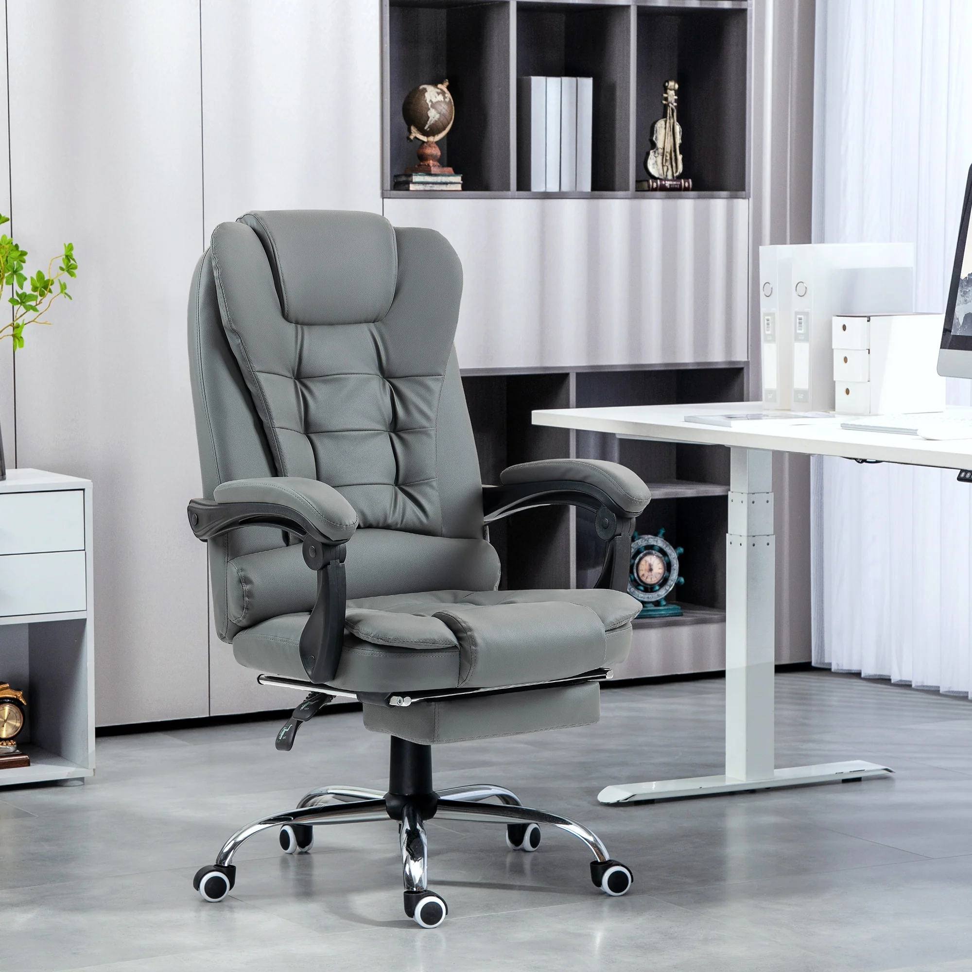 Fauteuil de bureau fauteuil manager grand confort dossier inclinable roulettes PU 64,5 x 69 x 117 cm gris - Image 3