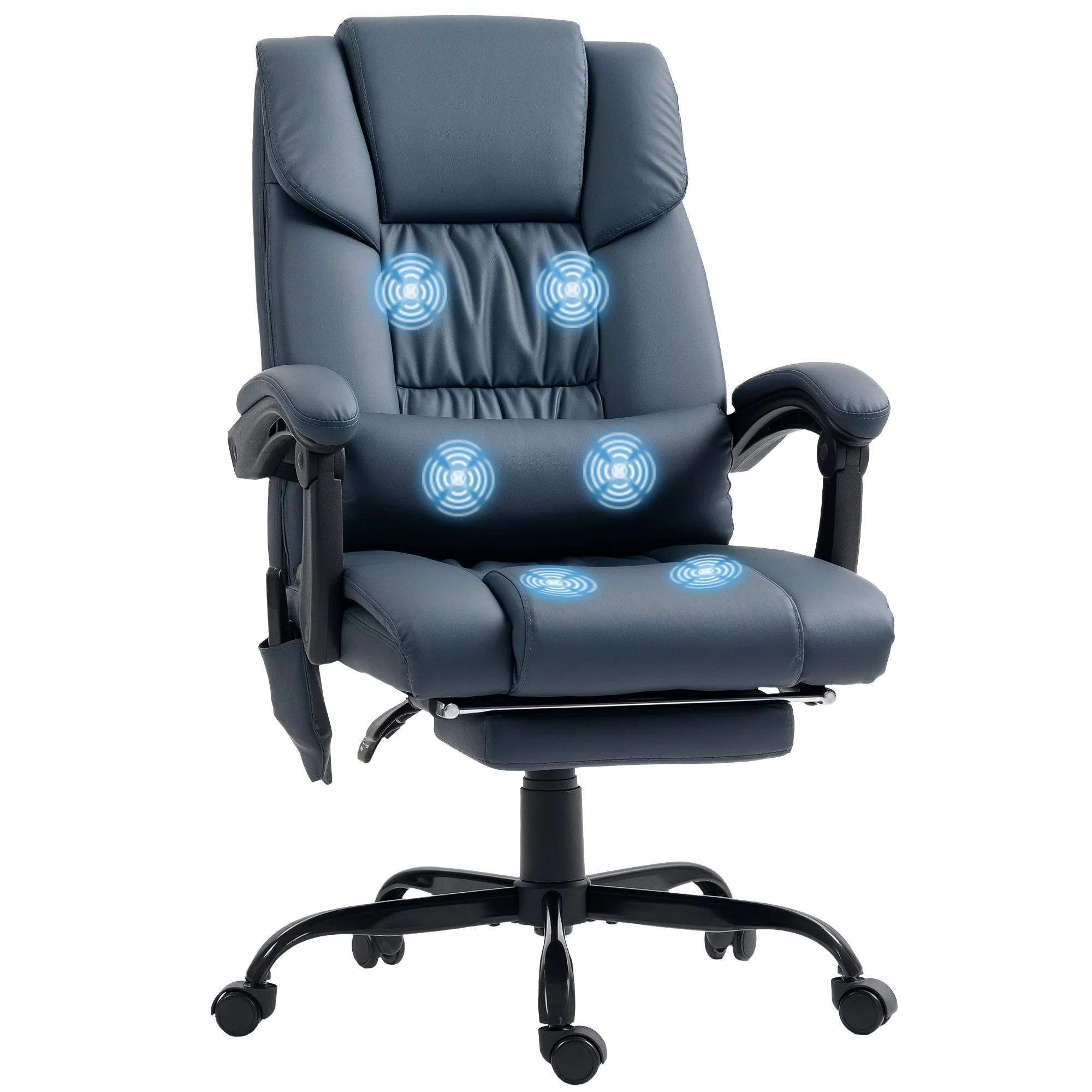 Fauteuil de bureau massant avec repose-pieds, chaise de bureau, chaise ergonomique, hauteur réglable, dossier inclinable et télécommande filaire, tissu en revêtement synthétique, bleu - Image 11