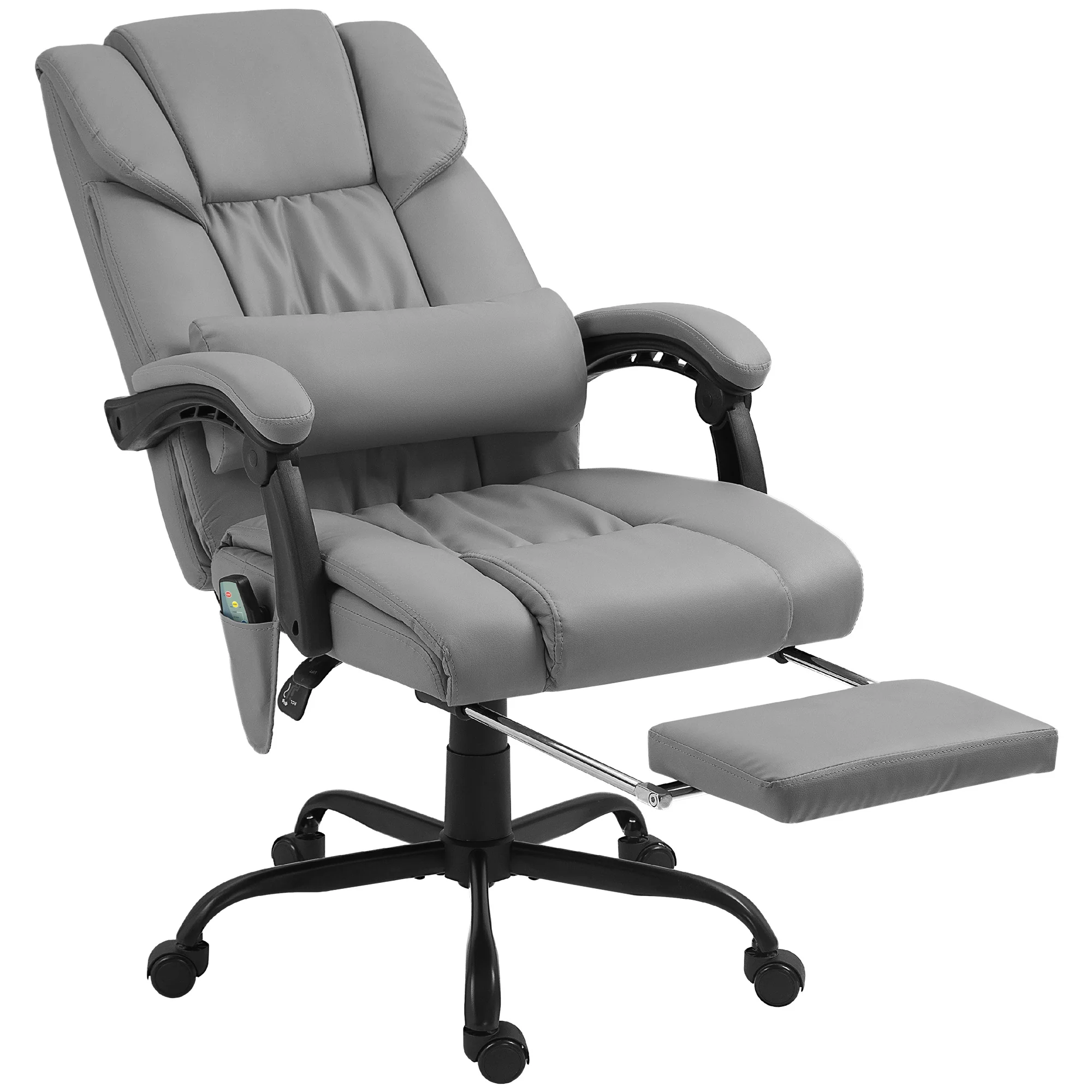 Fauteuil de bureau massant avec repose-pieds, chaise de bureau, chaise ergonomique, hauteur réglable, dossier inclinable et télécommande filaire, tissu en revêtement synthétique gris - Image 2