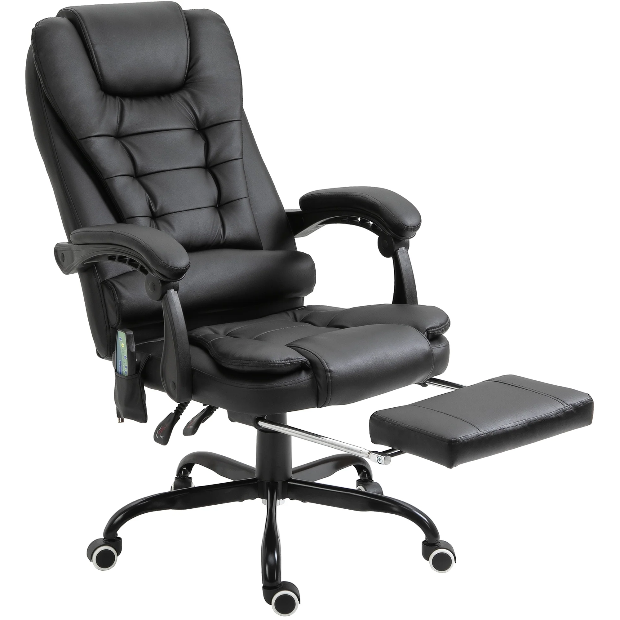 Fauteuil de bureau massant, chaise de bureau, chaise ergonomique avec hauteur réglable, dossier inclinable et télécommande filaire, repose-pieds rétractable et pivotant à 360°, noir