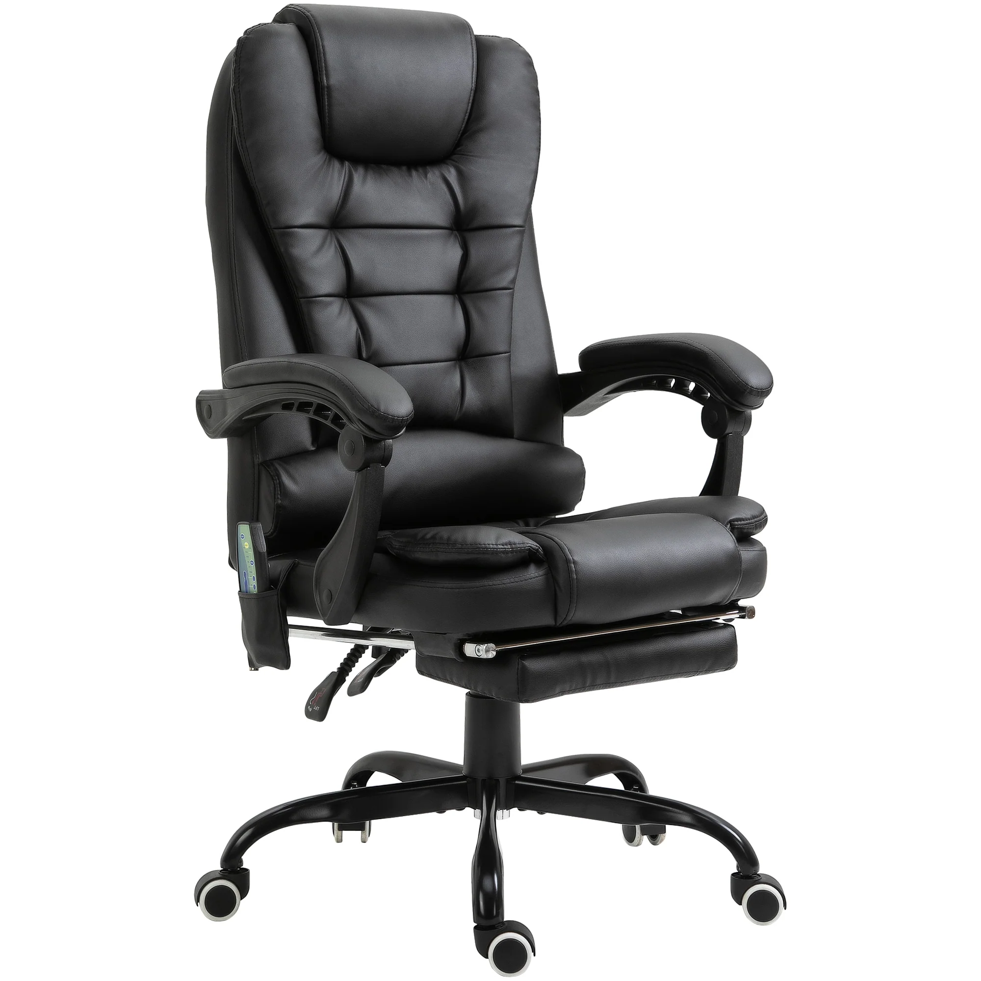 Fauteuil de bureau massant, chaise de bureau, chaise ergonomique avec hauteur réglable, dossier inclinable et télécommande filaire, repose-pieds rétractable et pivotant à 360°, noir - Image 2