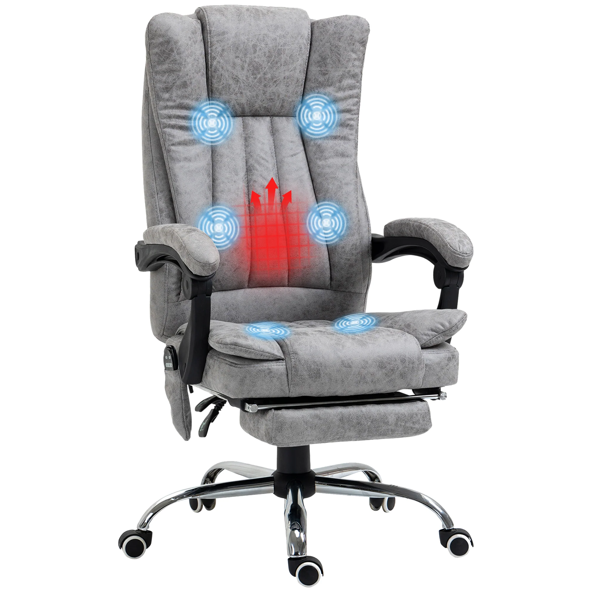 Fauteuil de bureau massant chauffant fauteuil bureau confortable hauteur réglable dossier inclinable repose-pied revêtement synthétique gris - Image 11