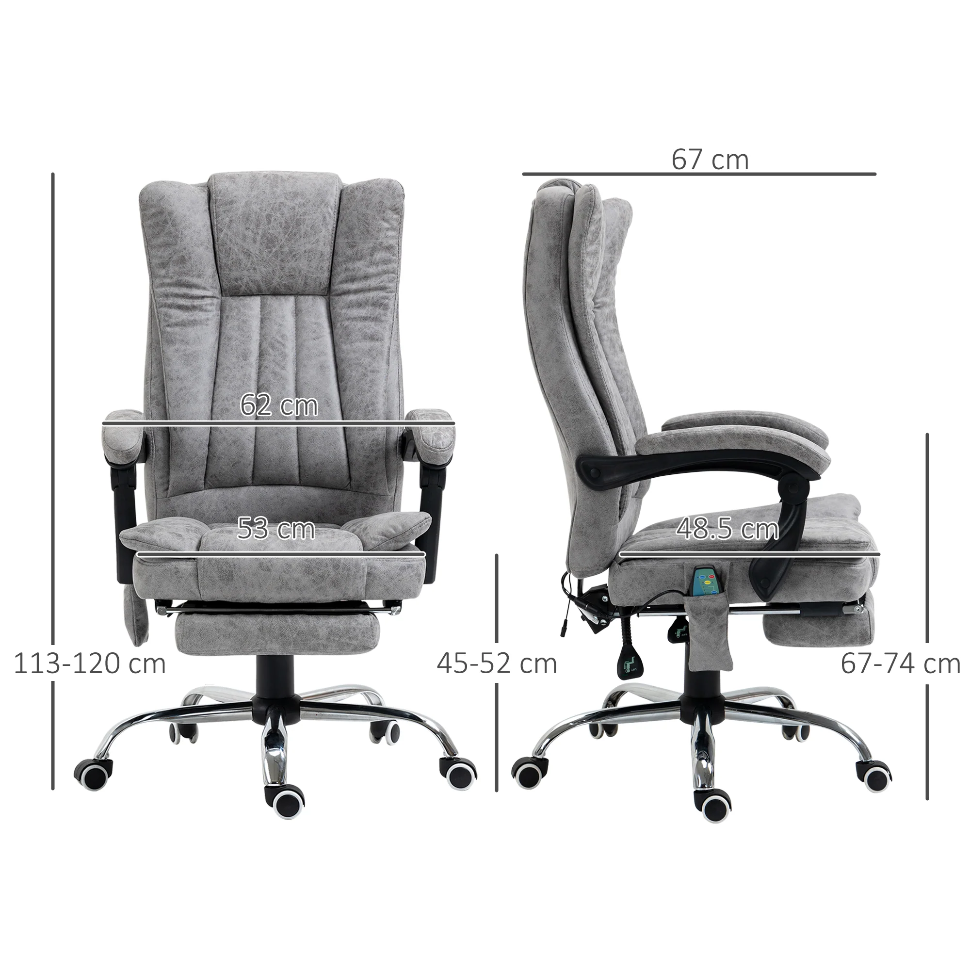 Fauteuil de bureau massant chauffant fauteuil bureau confortable hauteur réglable dossier inclinable repose-pied revêtement synthétique gris - Image 4