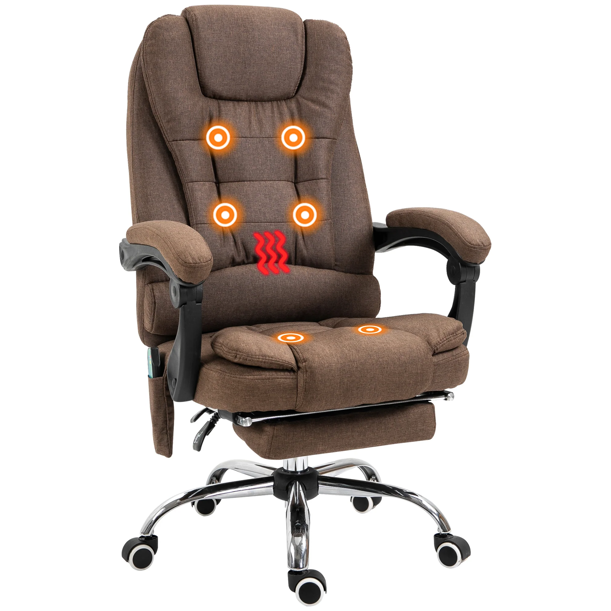 Fauteuil de bureau massant chauffant fauteuil bureau ergonomique hauteur réglable dossier inclinable repose-pied + coussin lombaires intégrés marron - Image 11