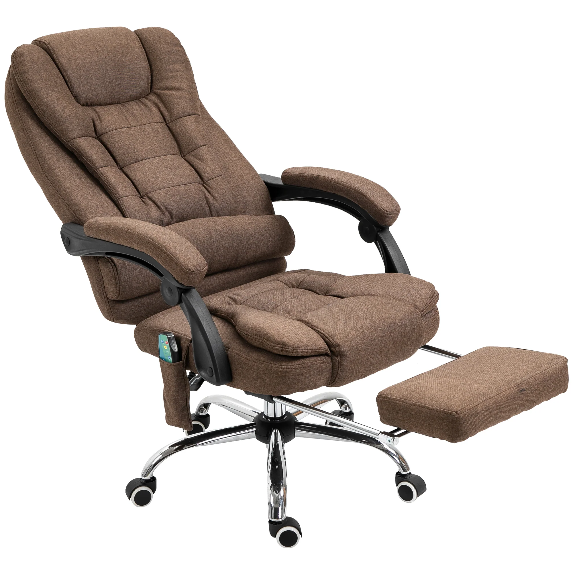 Fauteuil de bureau massant chauffant fauteuil bureau ergonomique hauteur réglable dossier inclinable repose-pied + coussin lombaires intégrés marron - Image 2