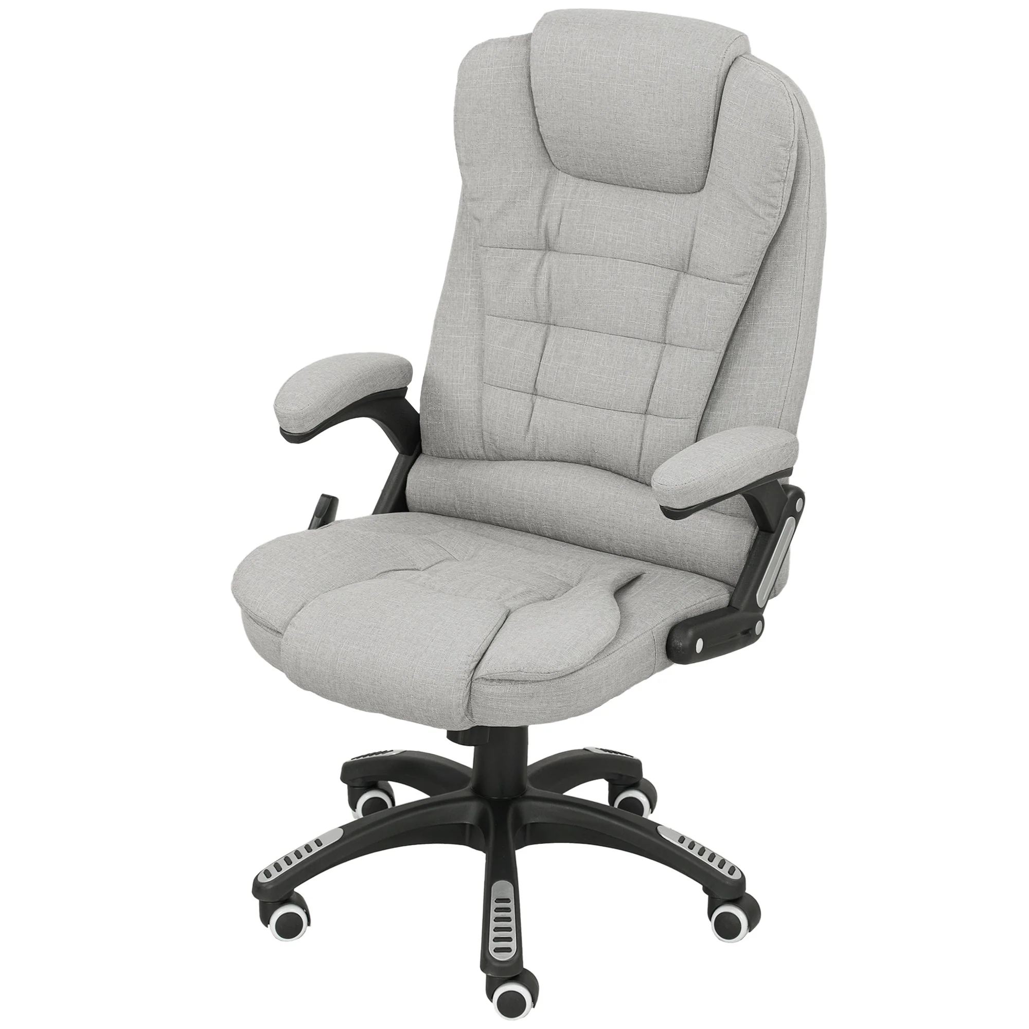 Fauteuil de bureau massant et chauffant, chaise de bureau, chaise ergonomique avec hauteur réglable, dossier inclinable et télécommande filaire, pivotant à 360° tissu en polyester gris clair