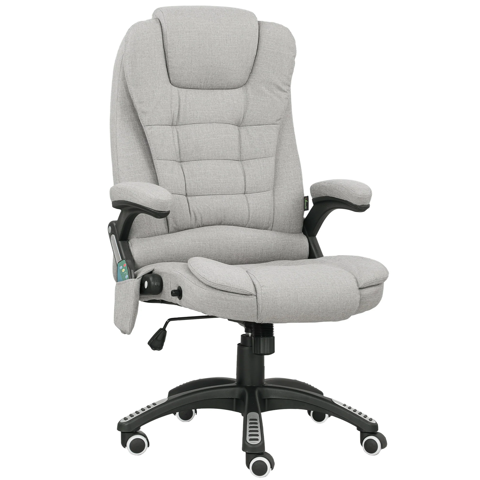 Fauteuil de bureau massant et chauffant, chaise de bureau, chaise ergonomique avec hauteur réglable, dossier inclinable et télécommande filaire, pivotant à 360° tissu en polyester gris clair - Image 2