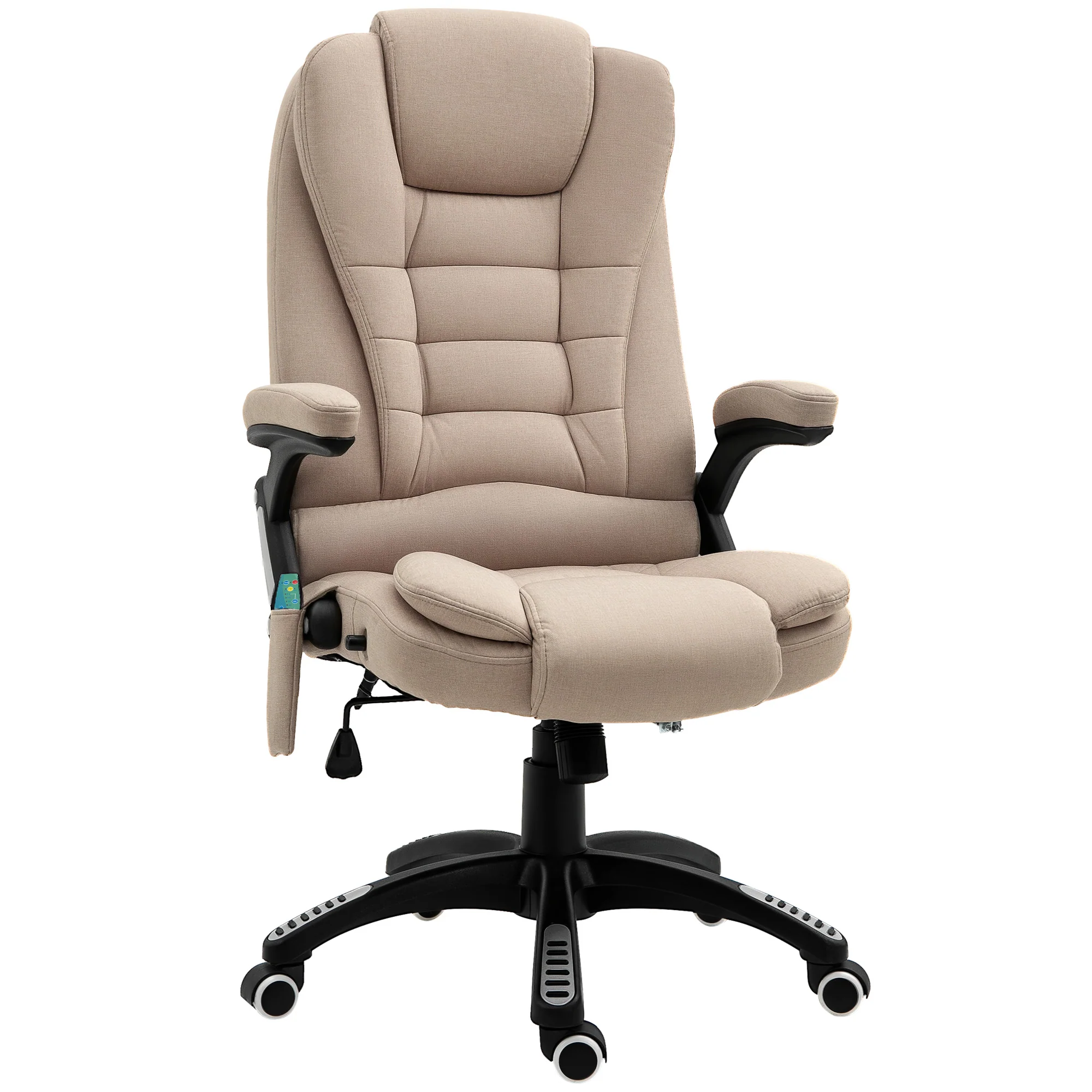 Fauteuil de bureau massant et chauffant, chaise de bureau, chaise ergonomique avec hauteur réglable, dossier inclinable et télécommande filaire, pivotant à 360° tissu en polyester beige - Image 2