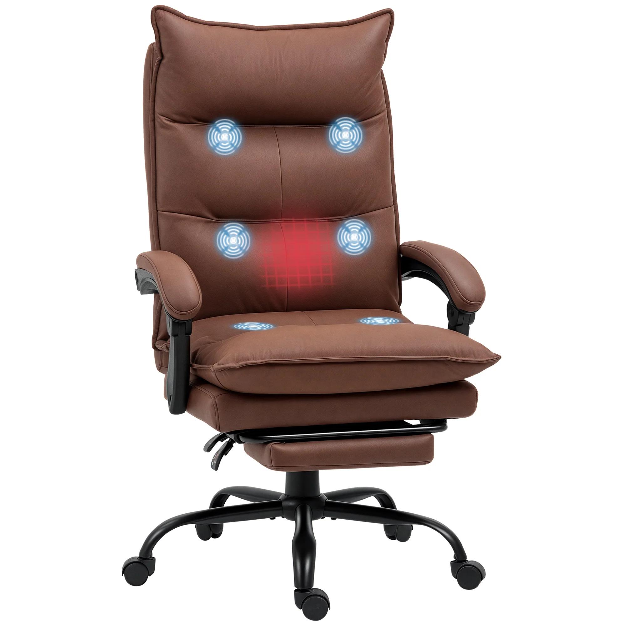 Fauteuil de bureau massant et chauffant, chaise de bureau, chaise ergonomique avec hauteur réglable, dossier inclinable et télécommande filaire, pivotant à 360°, tissu en microfibre, marron - Image 11