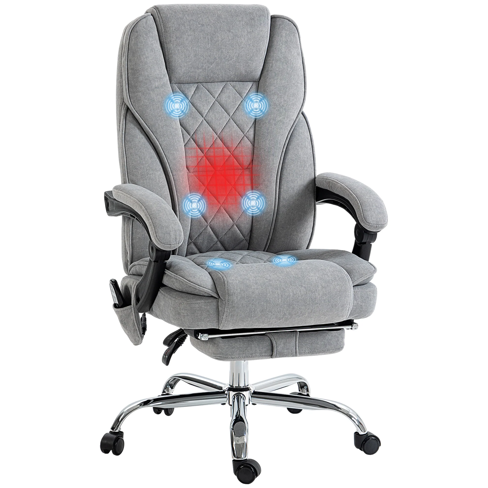 Fauteuil de bureau massant et chauffant chaise de bureau chaise ergonomique avec hauteur réglable dossier inclinable télécommande filaire repose-pieds rétractable et pivotant 360° gris - Image 11