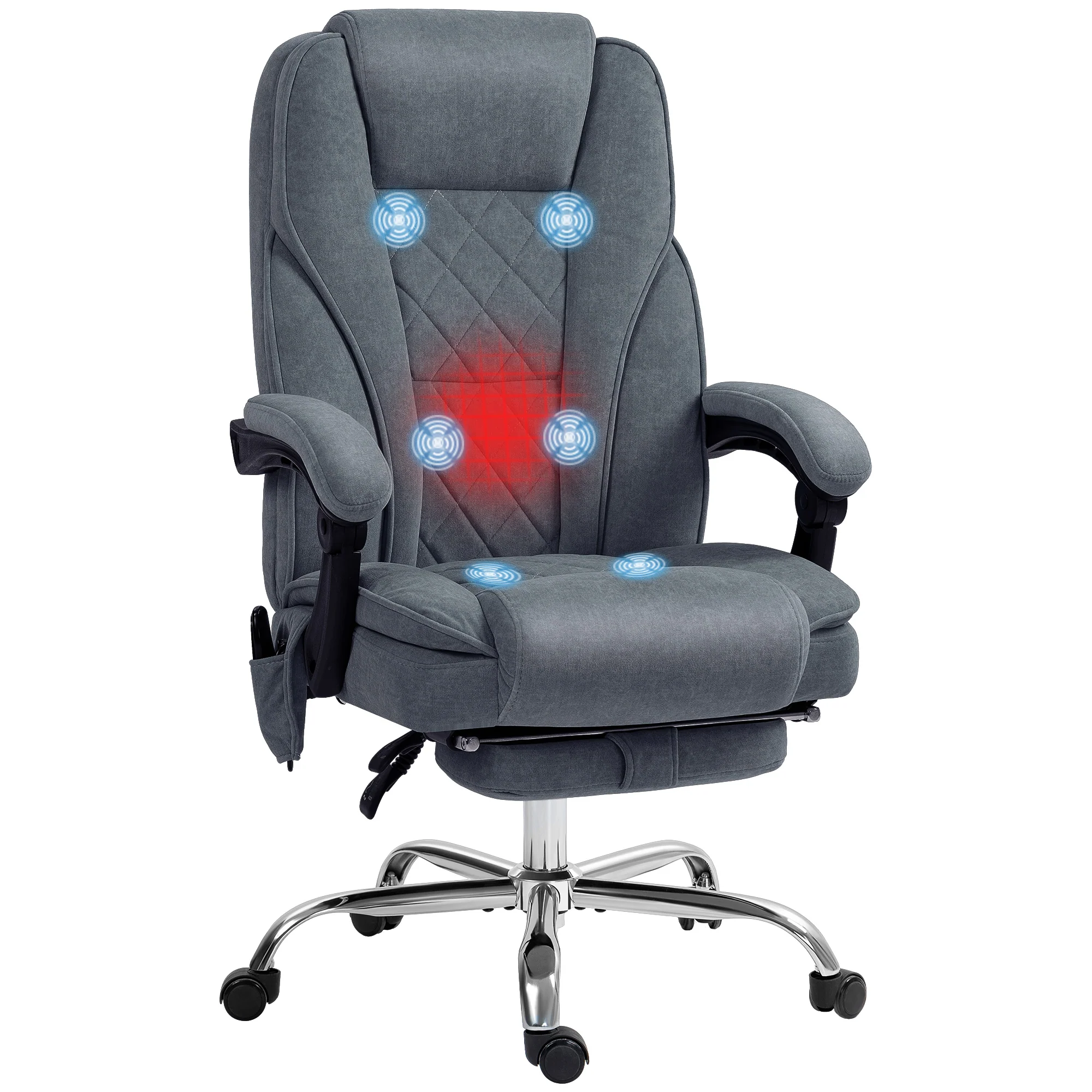 Fauteuil de bureau massant et chauffant chaise de bureau chaise ergonomique avec hauteur réglable dossier inclinable télécommande filaire repose-pieds rétractable et pivotant 360° gris - Image 11