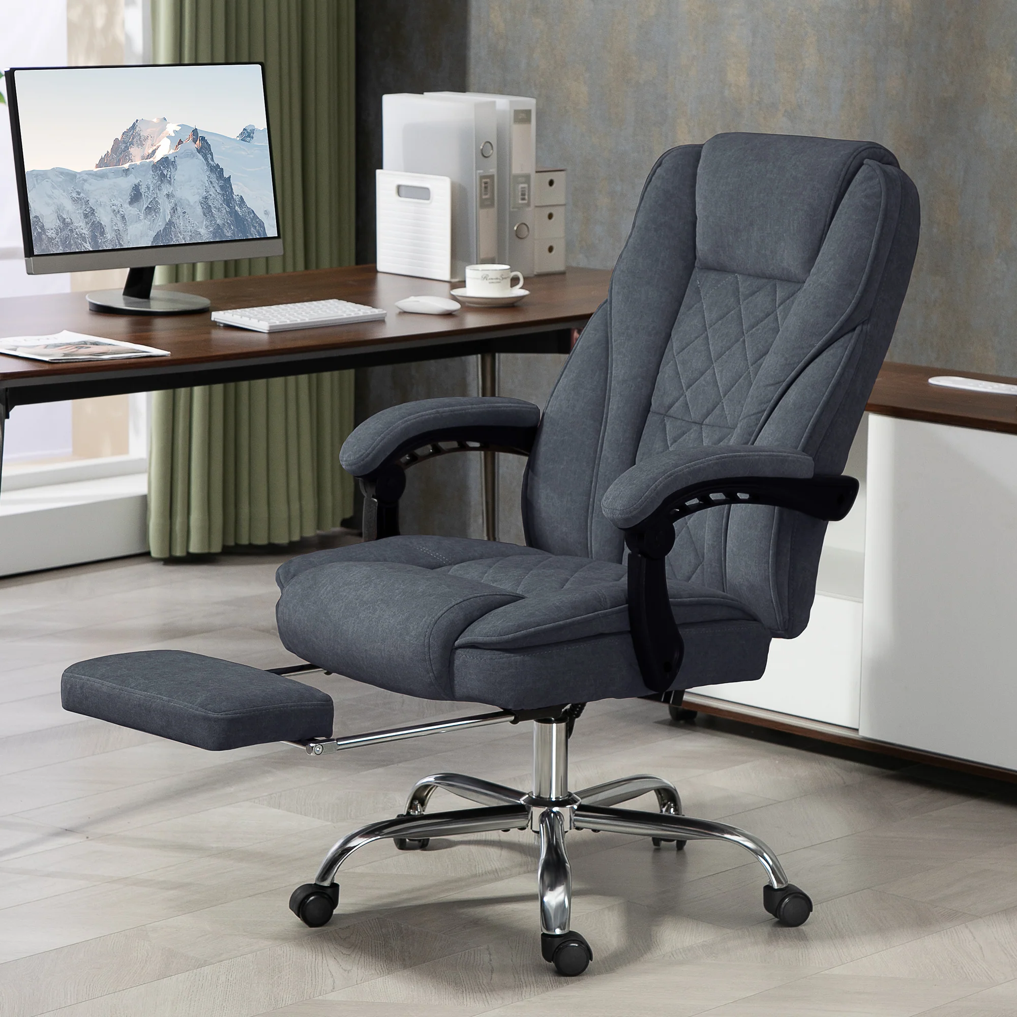 Fauteuil de bureau massant et chauffant chaise de bureau chaise ergonomique avec hauteur réglable dossier inclinable télécommande filaire repose-pieds rétractable et pivotant 360° gris - Image 3