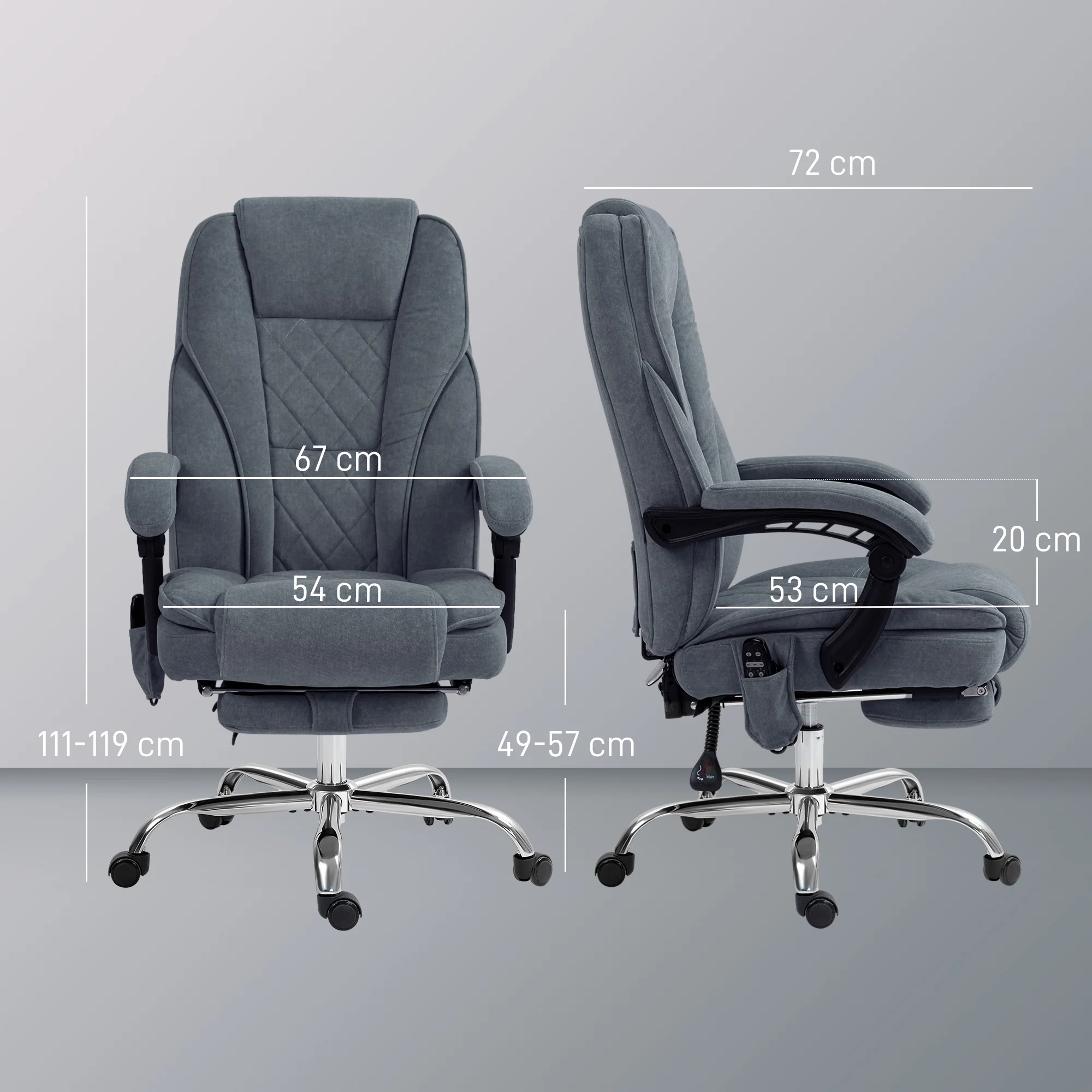 Fauteuil de bureau massant et chauffant chaise de bureau chaise ergonomique avec hauteur réglable dossier inclinable télécommande filaire repose-pieds rétractable et pivotant 360° gris - Image 4