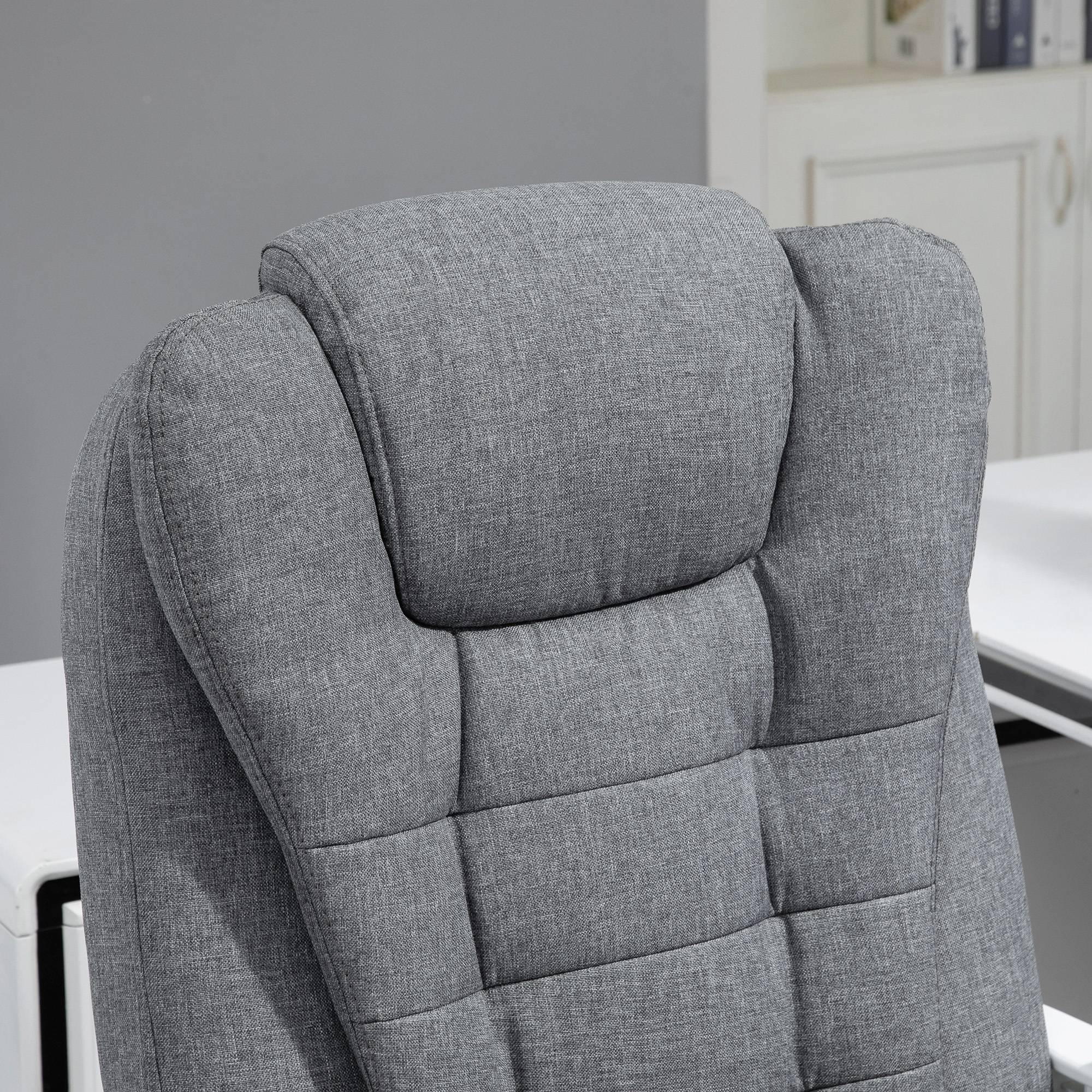 Fauteuil de bureau massant et chauffant, chaise de bureau, chaise ergonomique avec hauteur réglable, dossier inclinable et télécommande filaire, pivotant à 360°, en toile de lin, gris - Image 10