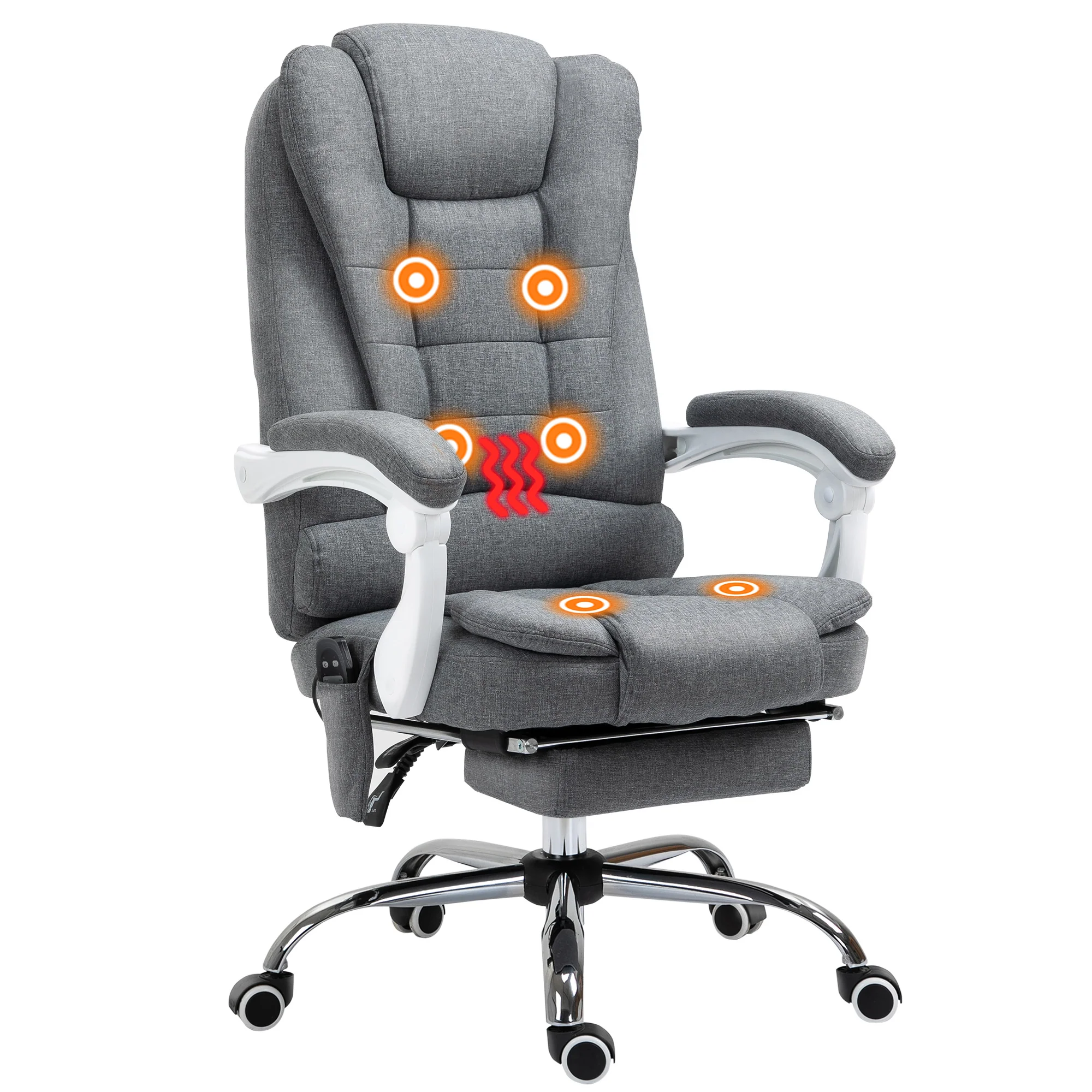 Fauteuil de bureau massant et chauffant, chaise de bureau, chaise ergonomique avec hauteur réglable, dossier inclinable et télécommande filaire, pivotant à 360°, en toile de lin, gris - Image 11