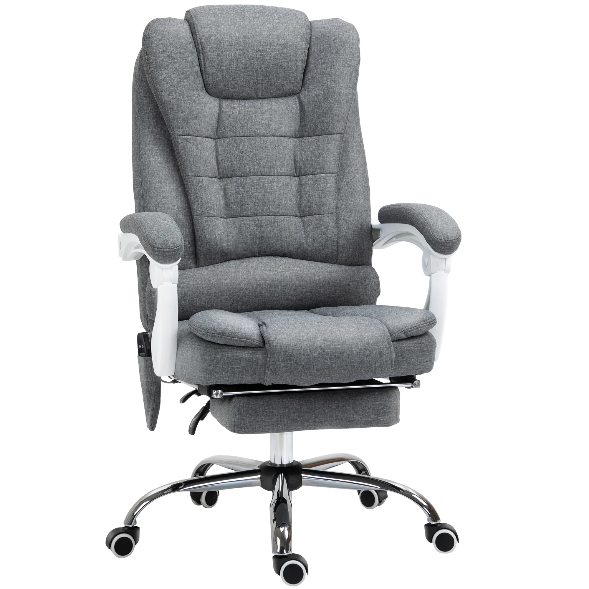 Fauteuil de bureau massant et chauffant, chaise de bureau, chaise ergonomique avec hauteur réglable, dossier inclinable et télécommande filaire, pivotant à 360°, en toile de lin, gris - Image 2