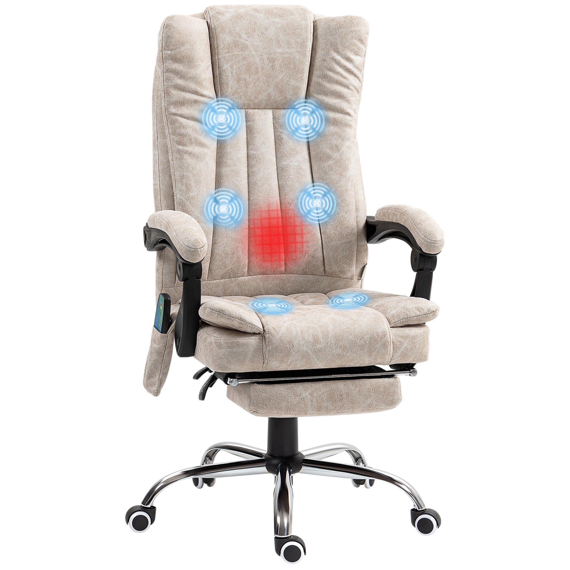 Fauteuil de bureau massant et chauffant, chaise de bureau, chaise ergonomique avec hauteur réglable, dossier inclinable, repose-pied et télécommande filaire, pivotant à 360°, crème - Image 11