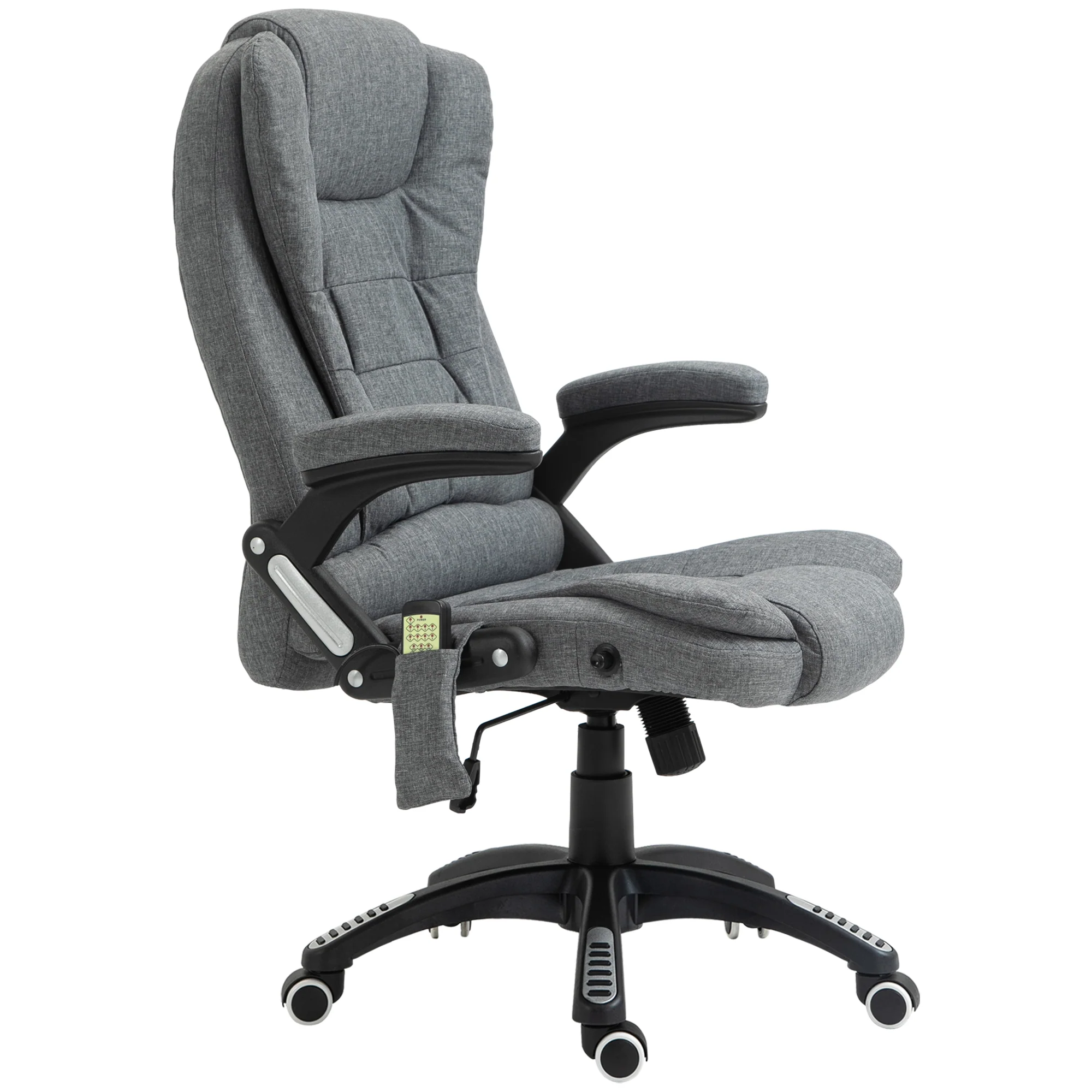 Fauteuil de bureau massant et chauffant, chaise de bureau, chaise ergonomique avec hauteur réglable, dossier inclinable et télécommande filaire, pivotant à 360° tissu en polyester gris chiné