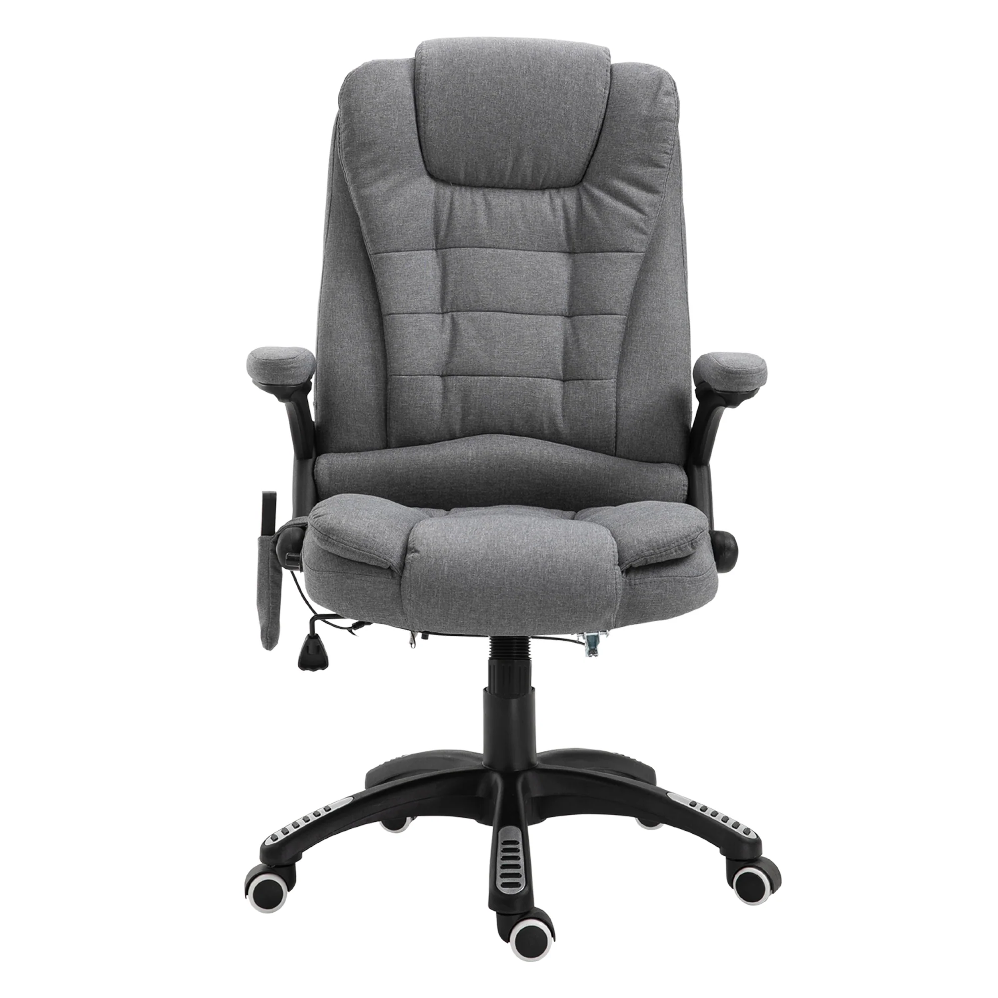 Fauteuil de bureau massant et chauffant, chaise de bureau, chaise ergonomique avec hauteur réglable, dossier inclinable et télécommande filaire, pivotant à 360° tissu en polyester gris chiné - Image 2