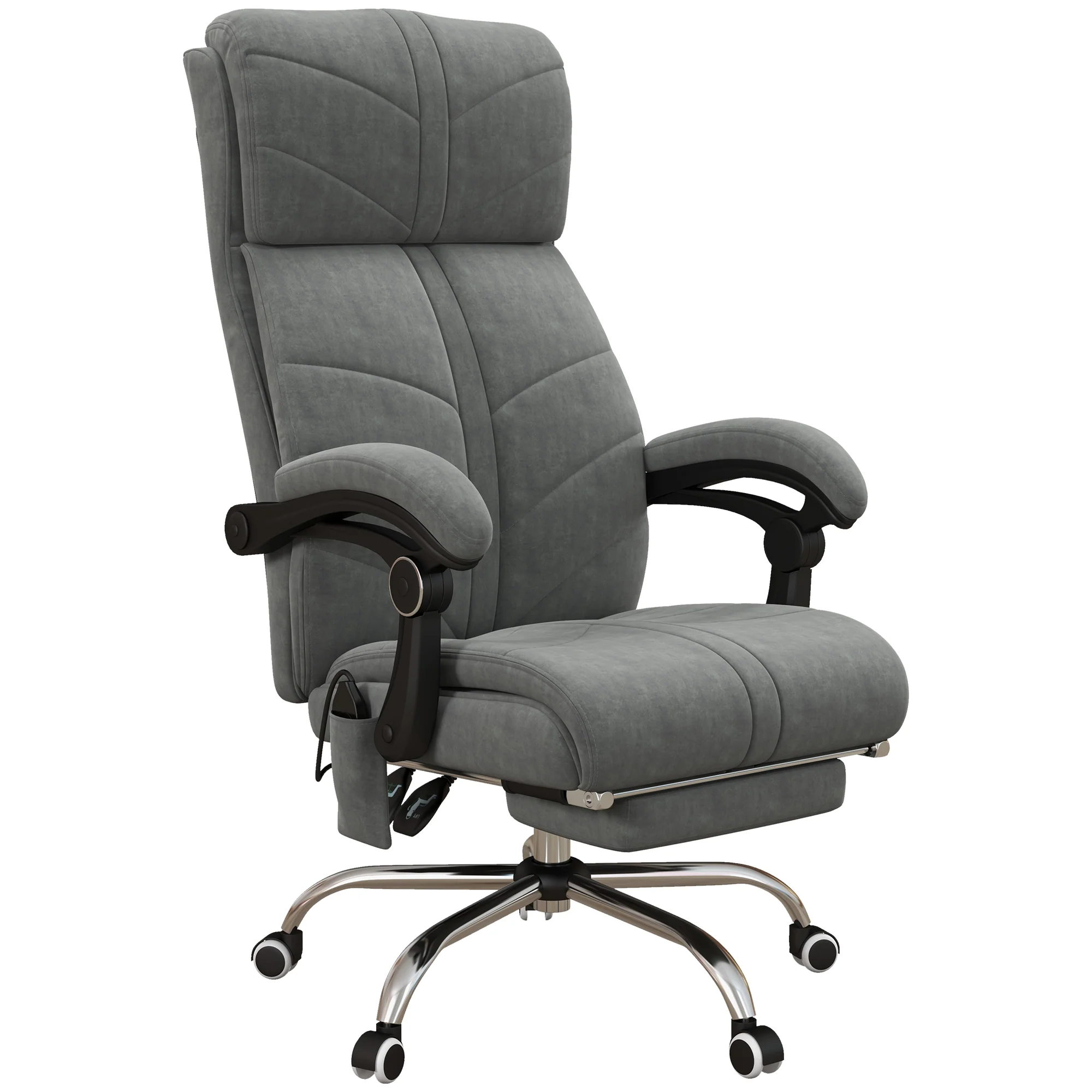 Fauteuil de bureau massant et chauffant chaise pour ordinateur inclinable revêtement en velours avec repose-pieds intégré 5 roulettes design moderne gris