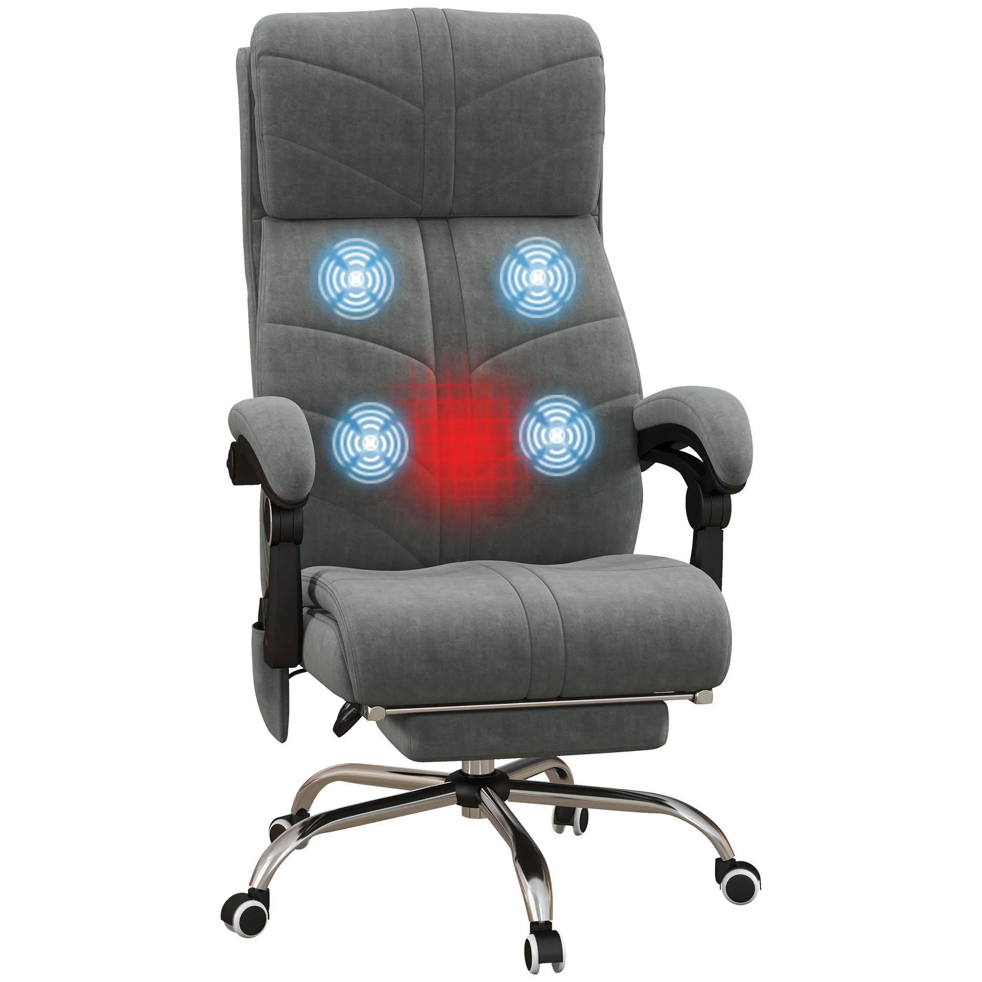 Fauteuil de bureau massant et chauffant chaise pour ordinateur inclinable revêtement en velours avec repose-pieds intégré 5 roulettes design moderne gris - Image 11