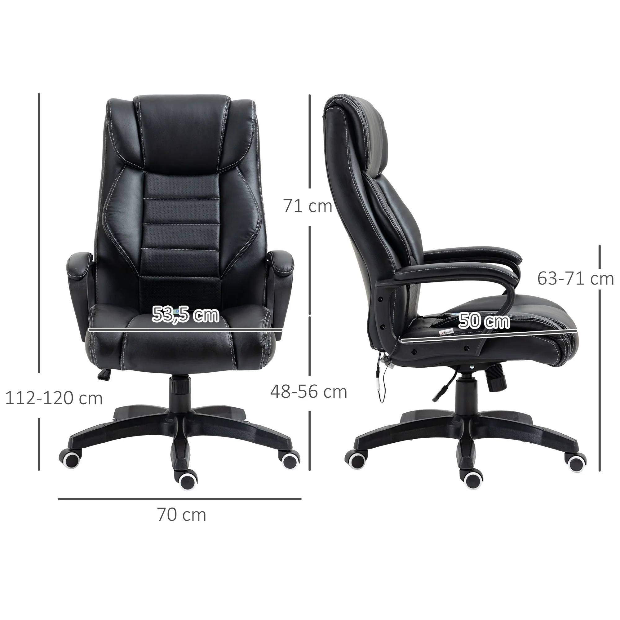 Fauteuil de bureau massant fauteuil bureau ergonomique grand confort hauteur réglable fonction dossier à bascule revêtement synthétique noir - Image 4