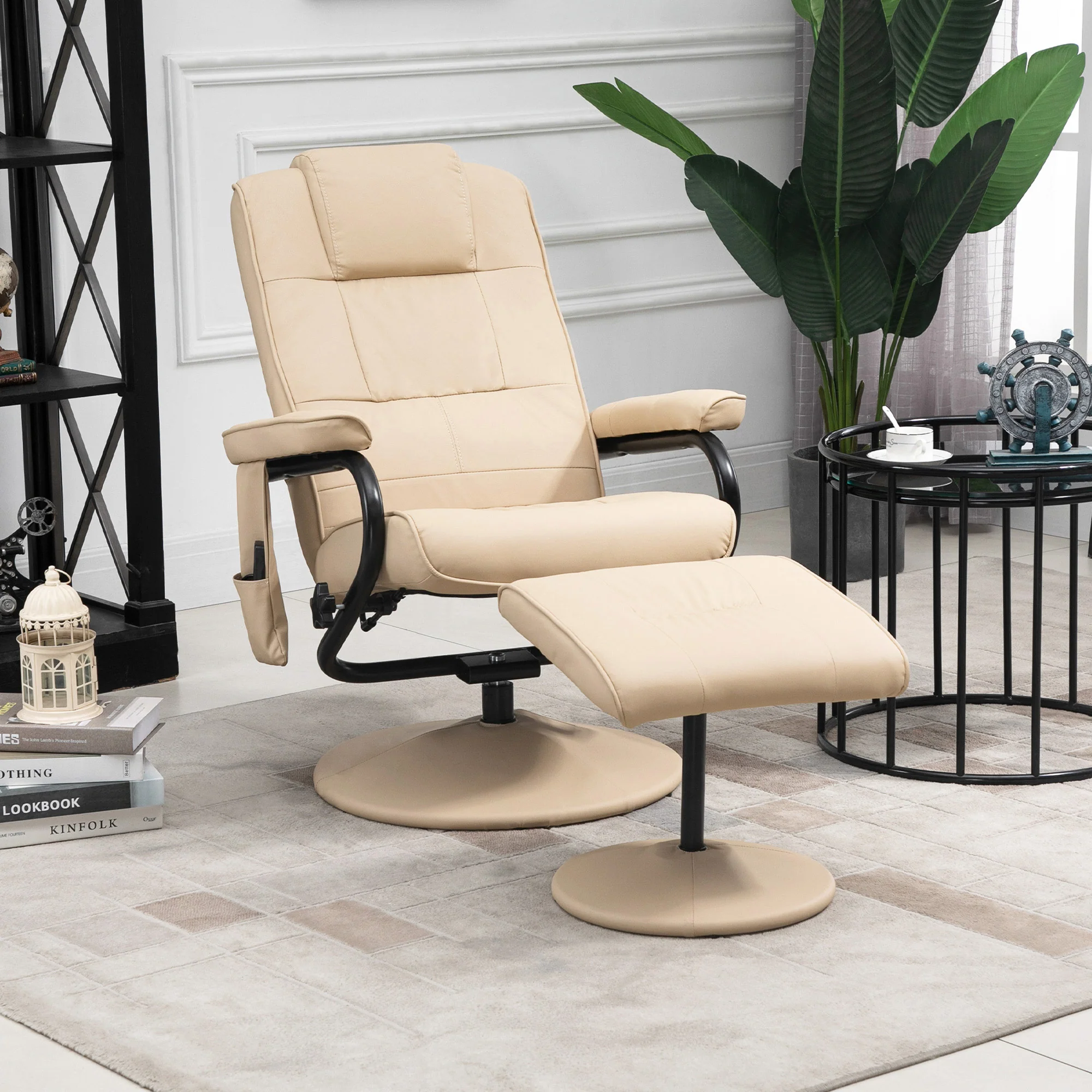 Fauteuil de Massage et Relaxation électrique pivotant inclinable avec Repose-Pied revêtement synthétique Beige - Image 3