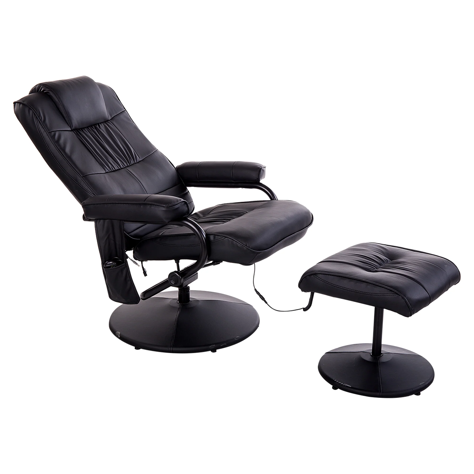 Fauteuil de Massage et Relaxation électrique pivotant inclinable avec Repose-Pied revêtement synthétique Noir