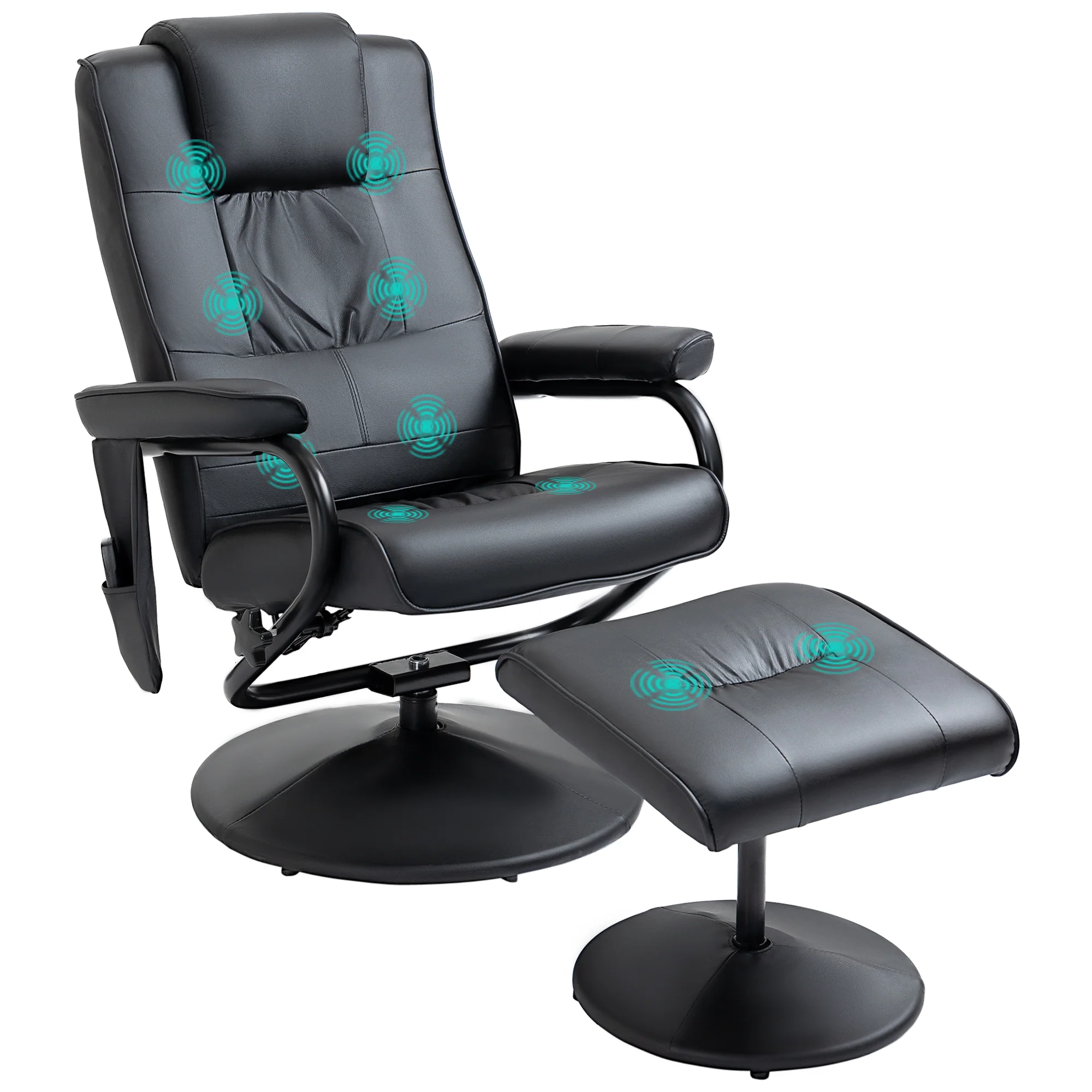 Fauteuil de Massage et Relaxation électrique pivotant inclinable avec Repose-Pied revêtement synthétique Noir - Image 2