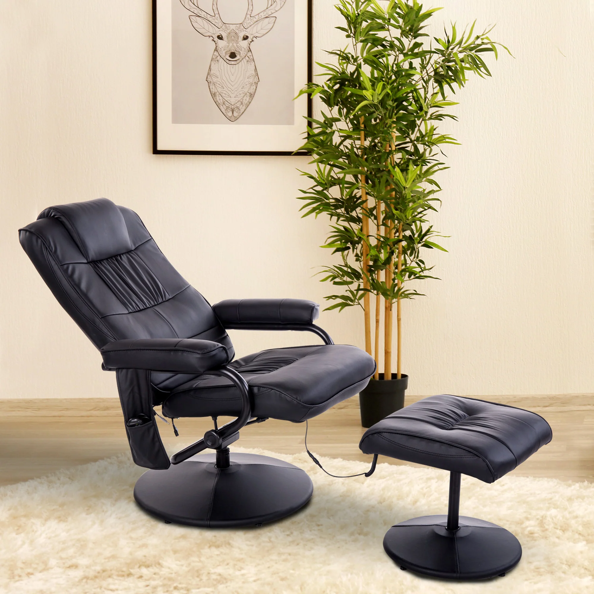 Fauteuil de Massage et Relaxation électrique pivotant inclinable avec Repose-Pied revêtement synthétique Noir - Image 3