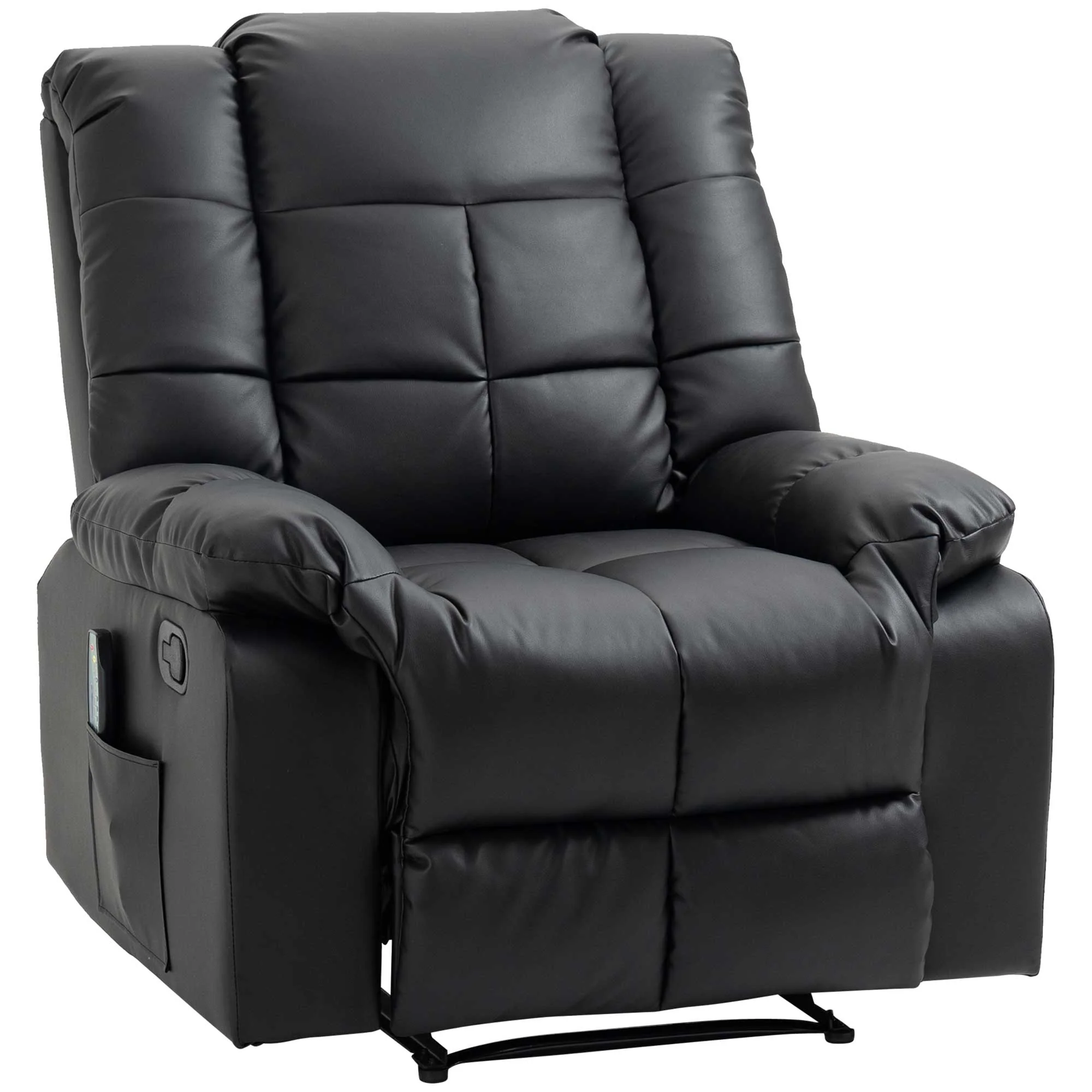 Fauteuil de massage fauteuil de relaxation massant avec dossier inclinable manuellement et repose-pied fauteuil TV revêtement synthétique télécommande incluse noir - Image 2