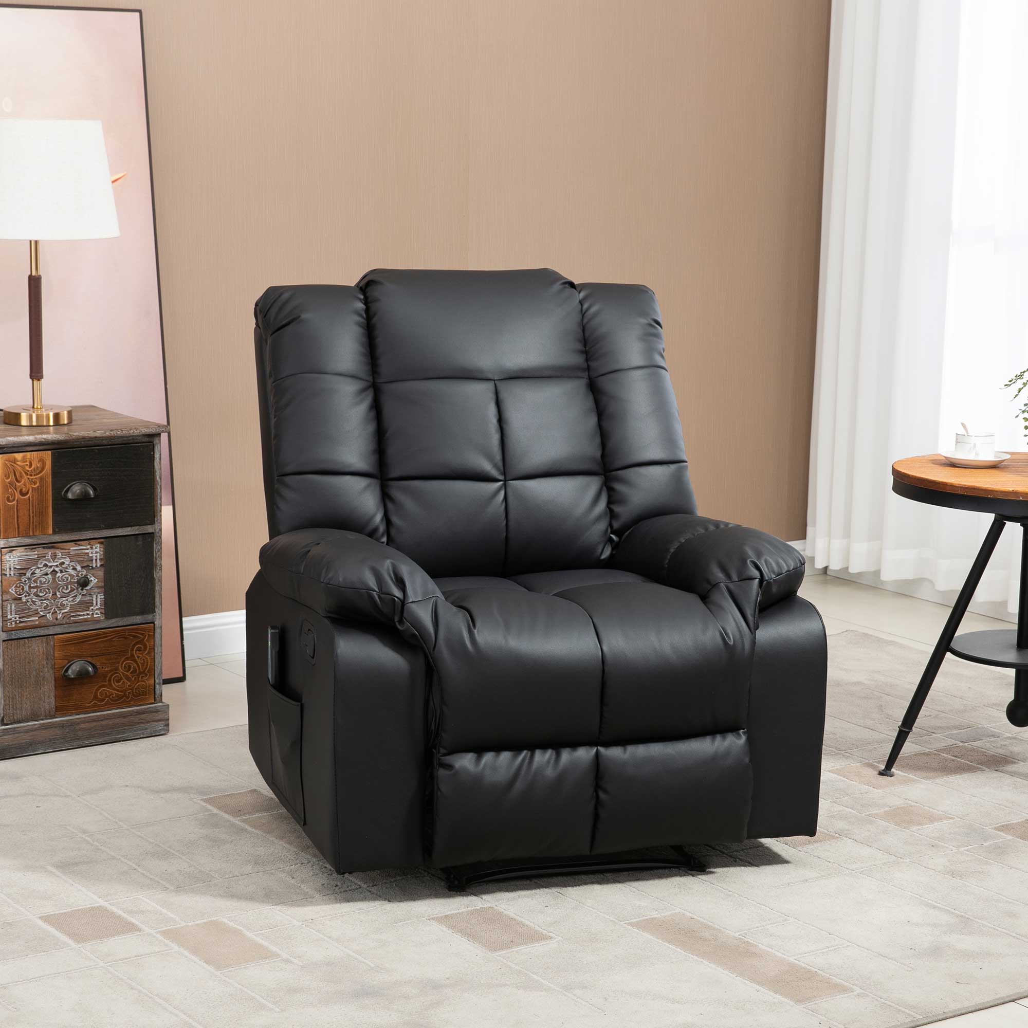 Fauteuil de massage fauteuil de relaxation massant avec dossier inclinable manuellement et repose-pied fauteuil TV revêtement synthétique télécommande incluse noir - Image 3