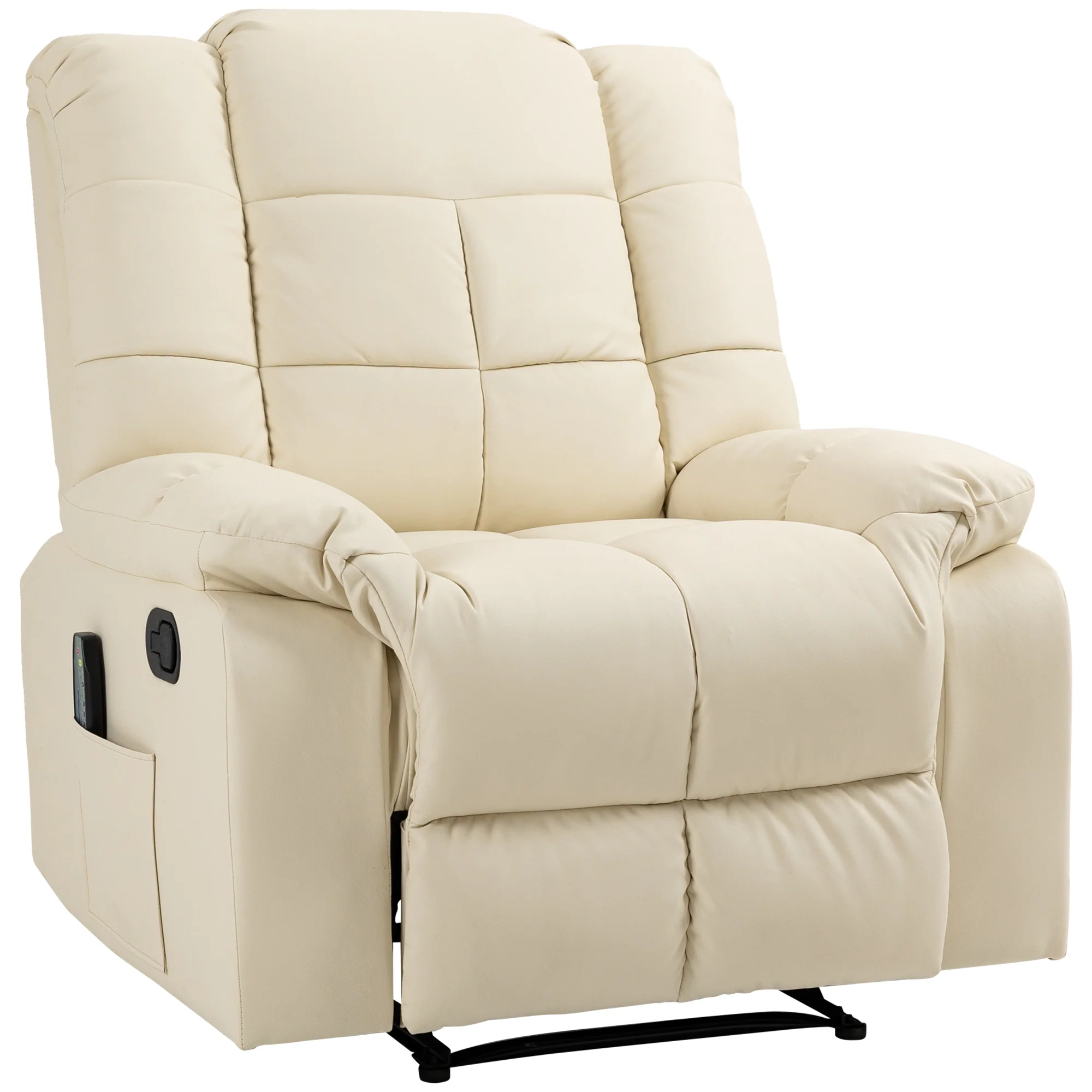 Fauteuil de massage fauteuil de relaxation massant avec dossier inclinable manuellement et repose-pied fauteuil TV revêtement synthétique télécommande incluse crème - Image 2