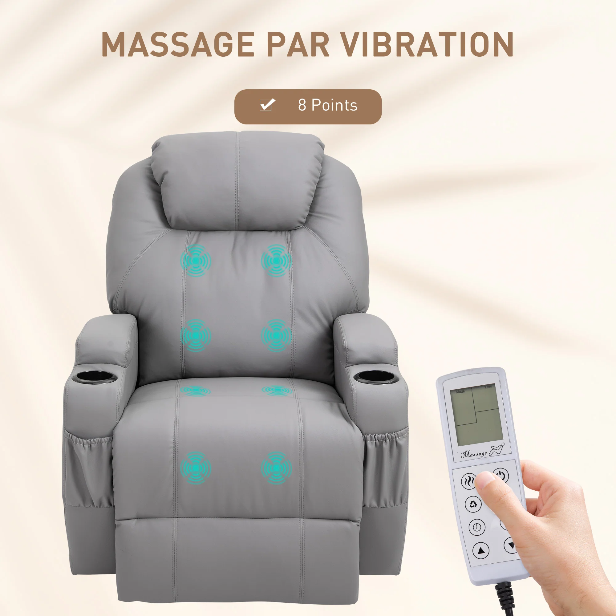 Fauteuil de Massage Inclinable, Chaise de Relaxation avec dossier et repose-pied électrique réglables revêtement synthétique pour Salon, Chambre, Cinéma Maison Gris - Image 5