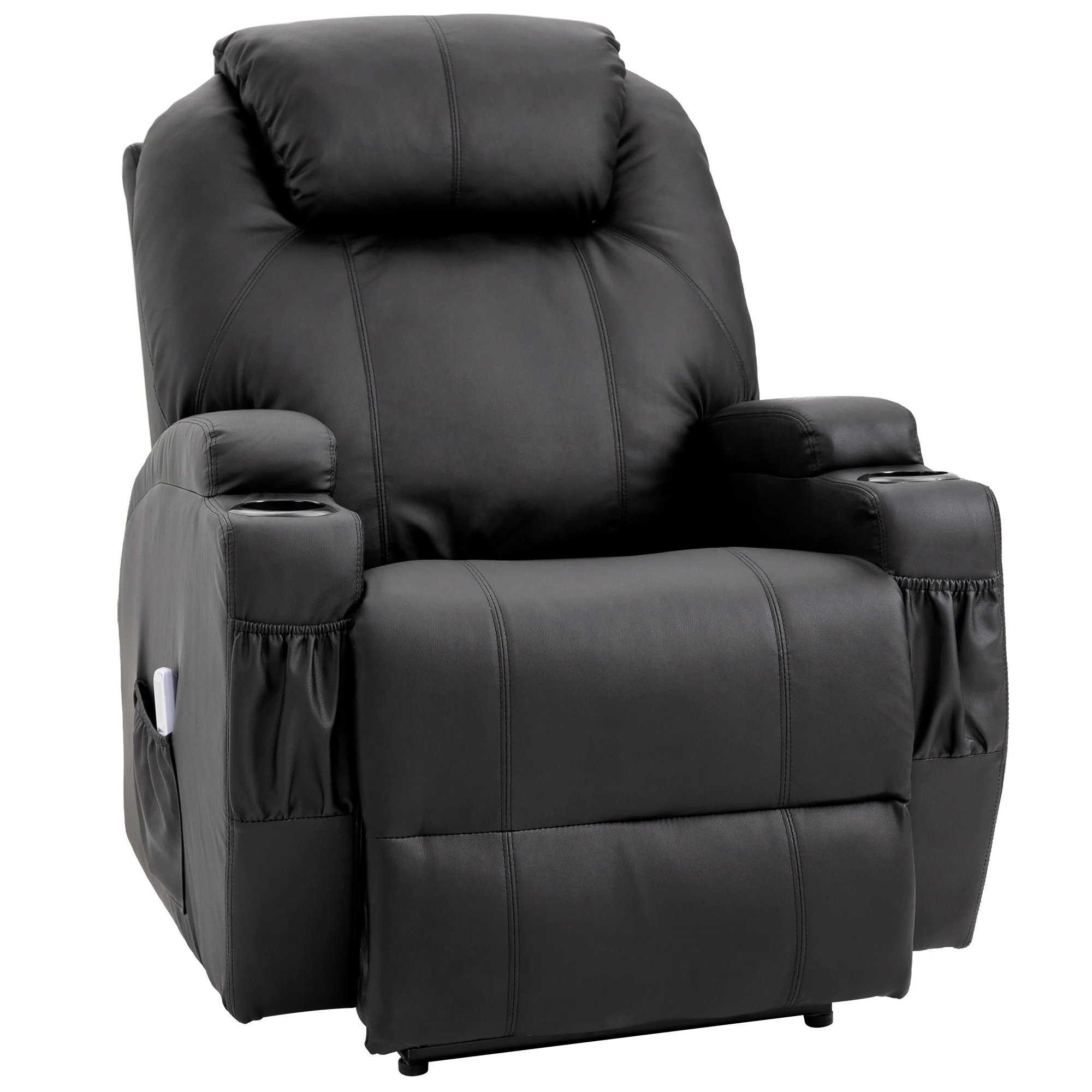 Fauteuil de Massage Inclinable, Chaise de Relaxation avec dossier et repose-pied électrique réglables revêtement synthétique pour Salon, Chambre, Cinéma Maison Noir - Image 2