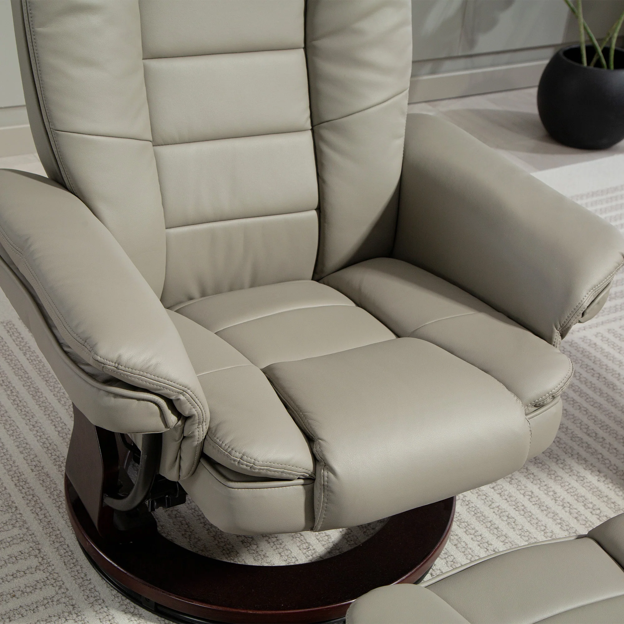 Fauteuil de relaxation avec repose-pied, dossier inclinable 135° max., siège pivotant 360°, assise rembourrée confort, revêtement synthétique, pour salon, chambre, bureau, marron - Image 10