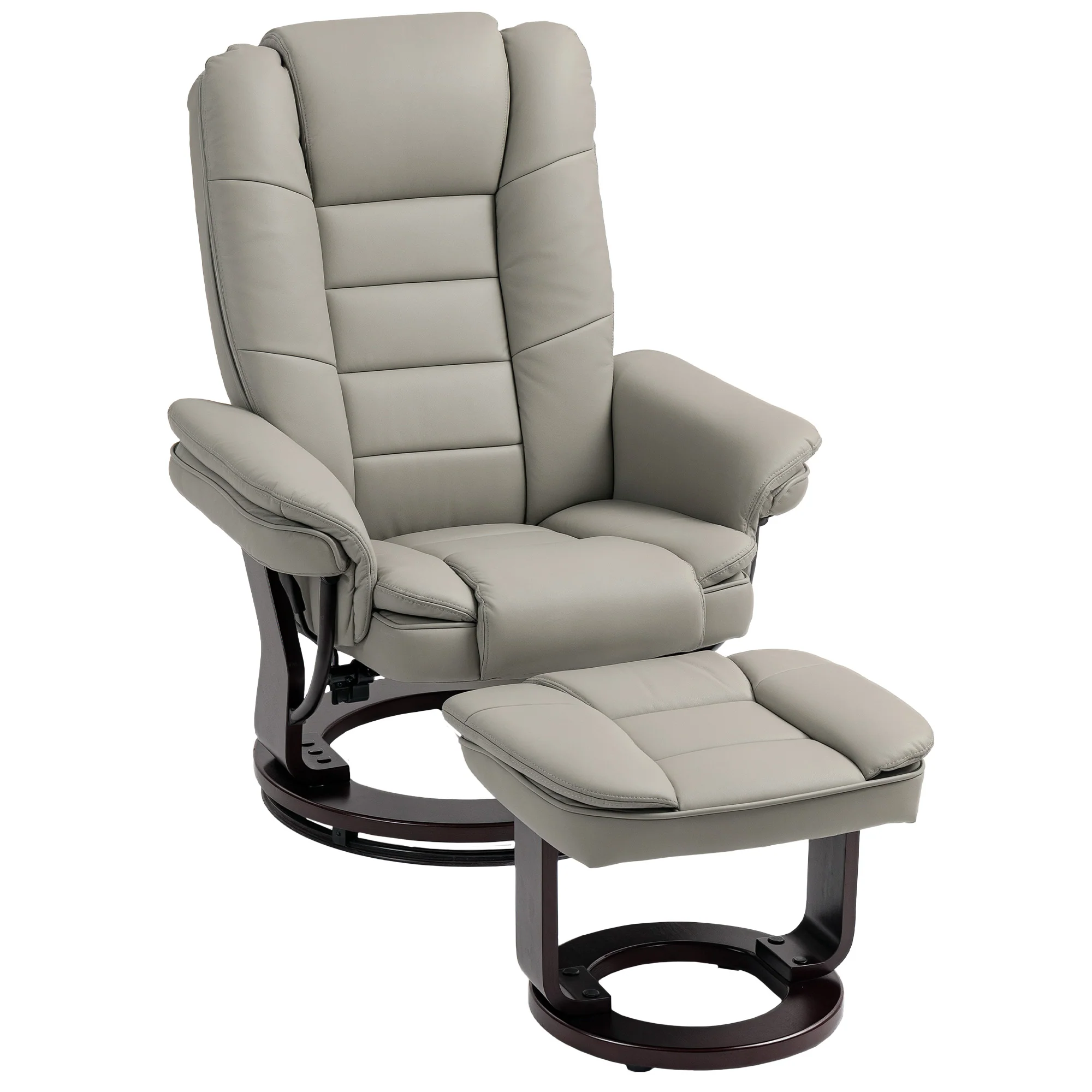 Fauteuil de relaxation avec repose-pied, dossier inclinable 135° max., siège pivotant 360°, assise rembourrée confort, revêtement synthétique, pour salon, chambre, bureau, marron - Image 11