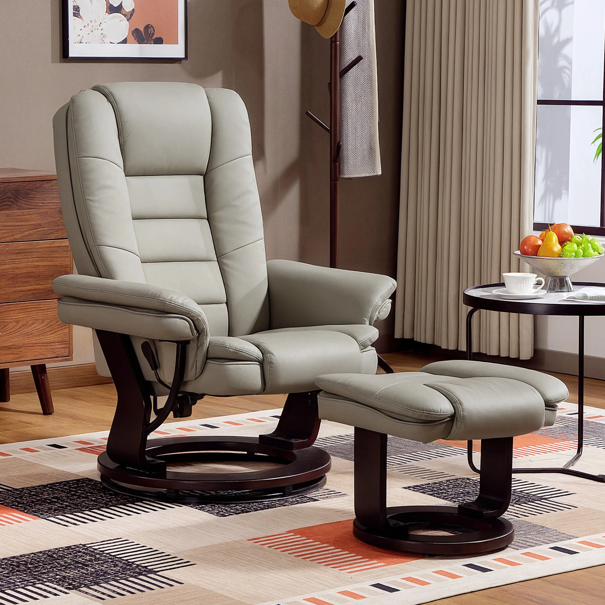 Fauteuil de relaxation avec repose-pied, dossier inclinable 135° max., siège pivotant 360°, assise rembourrée confort, revêtement synthétique, pour salon, chambre, bureau, marron - Image 3