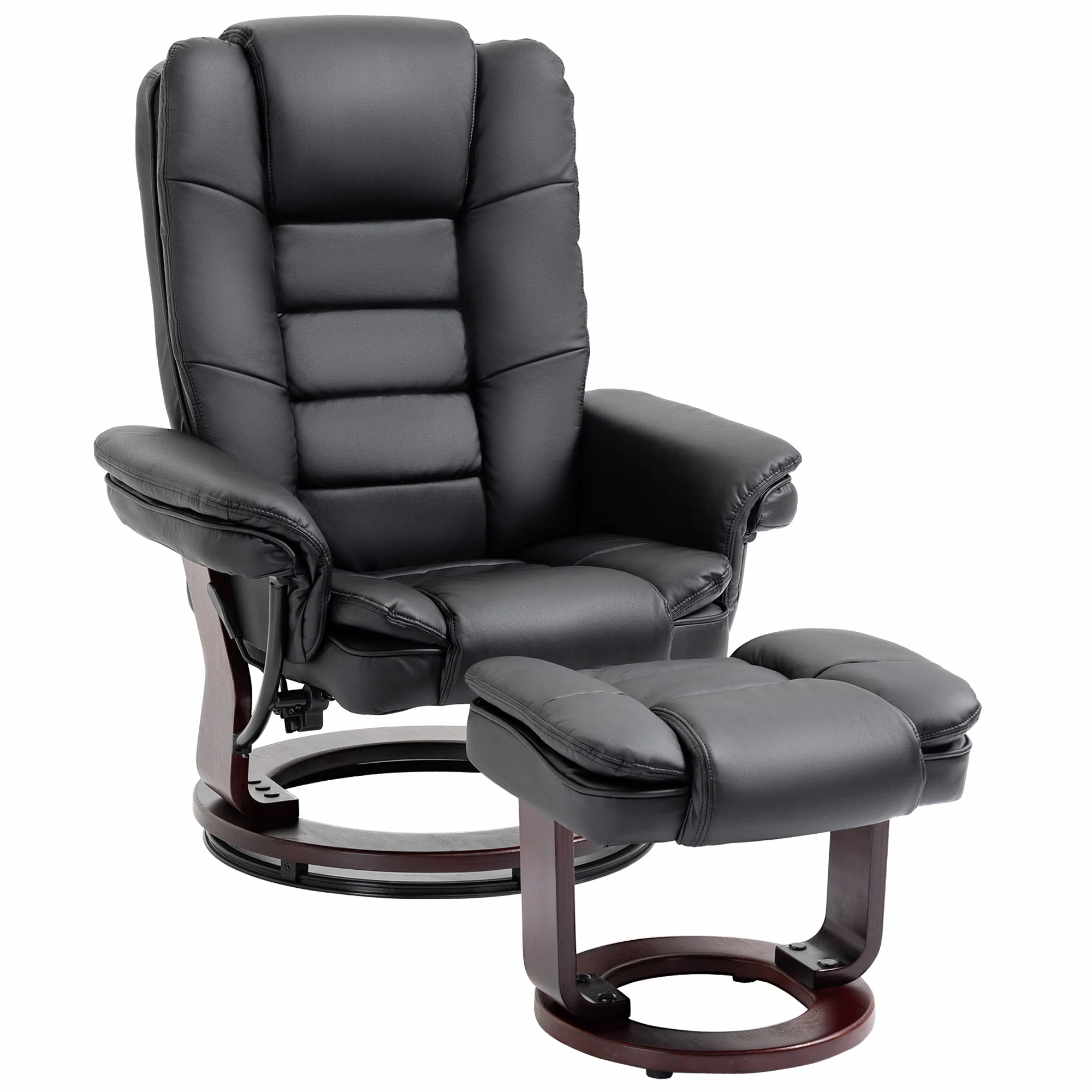 Fauteuil de relaxation avec repose-pied, dossier inclinable 135° max., siège pivotant 360°, assise rembourrée confort, revêtement synthétique, pour salon, chambre, bureau, noir - Image 10