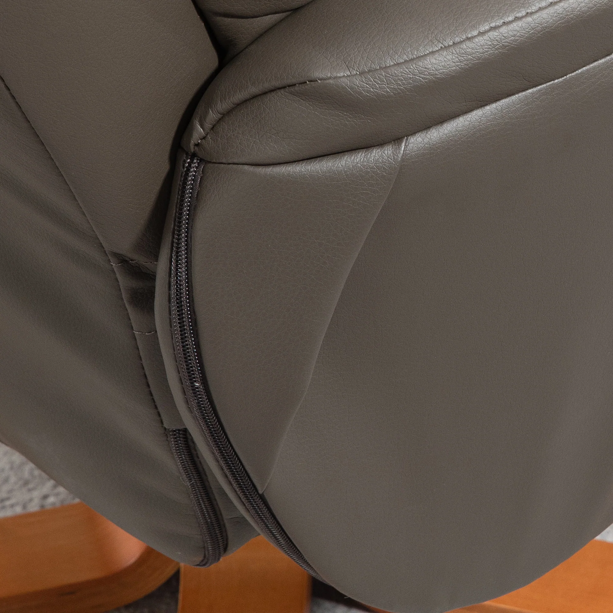 Fauteuil de relaxation avec repose-pied, fauteuil relax salon, dossier à bascule, fauteuil inclinable, assise rembourrée, revêtement synthétique, cadre en bois massif, design contemporain, gris - Image 10