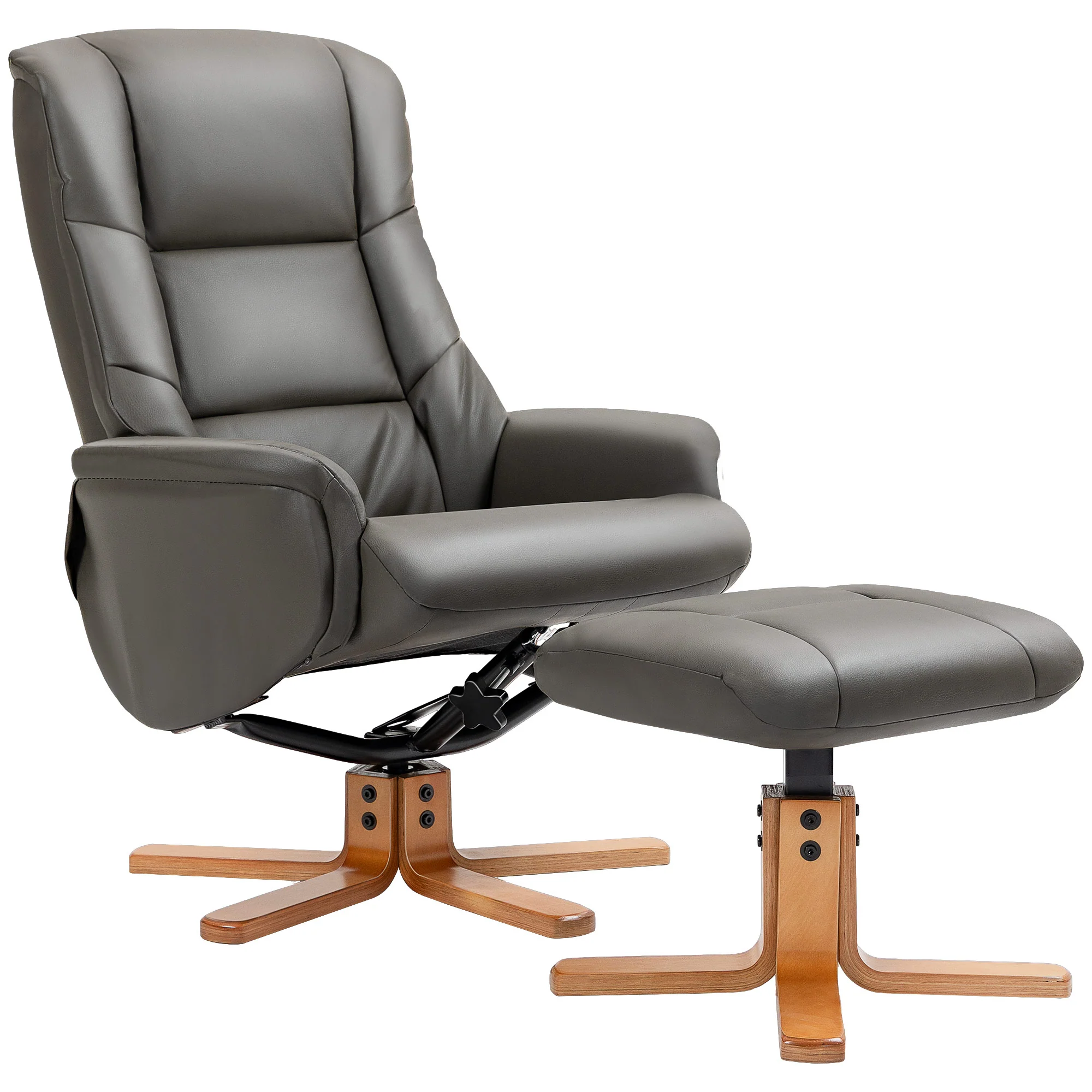 Fauteuil de relaxation avec repose-pied, fauteuil relax salon, dossier à bascule, fauteuil inclinable, assise rembourrée, revêtement synthétique, cadre en bois massif, design contemporain, gris - Image 11
