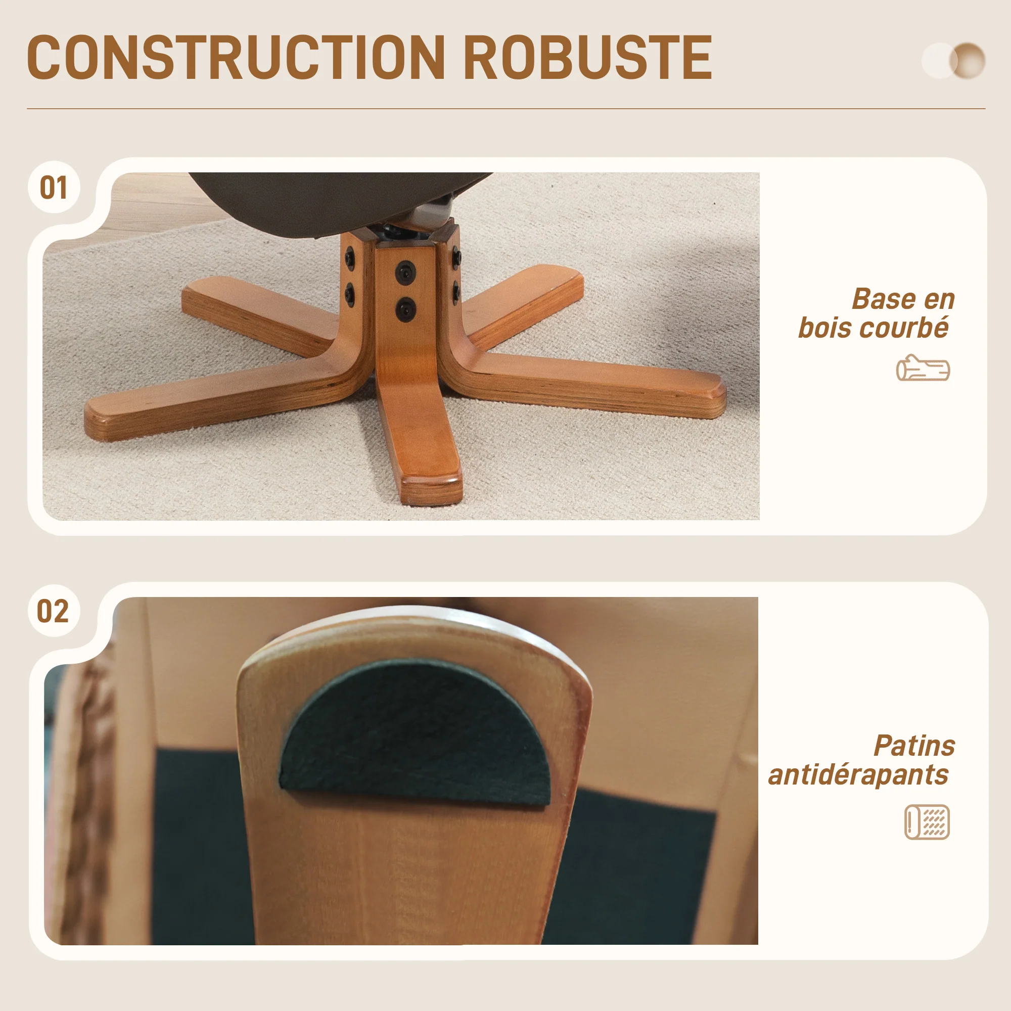 Fauteuil de relaxation avec repose-pied, fauteuil relax salon, dossier à bascule, fauteuil inclinable, assise rembourrée, revêtement synthétique, cadre en bois massif, design contemporain, gris - Image 8