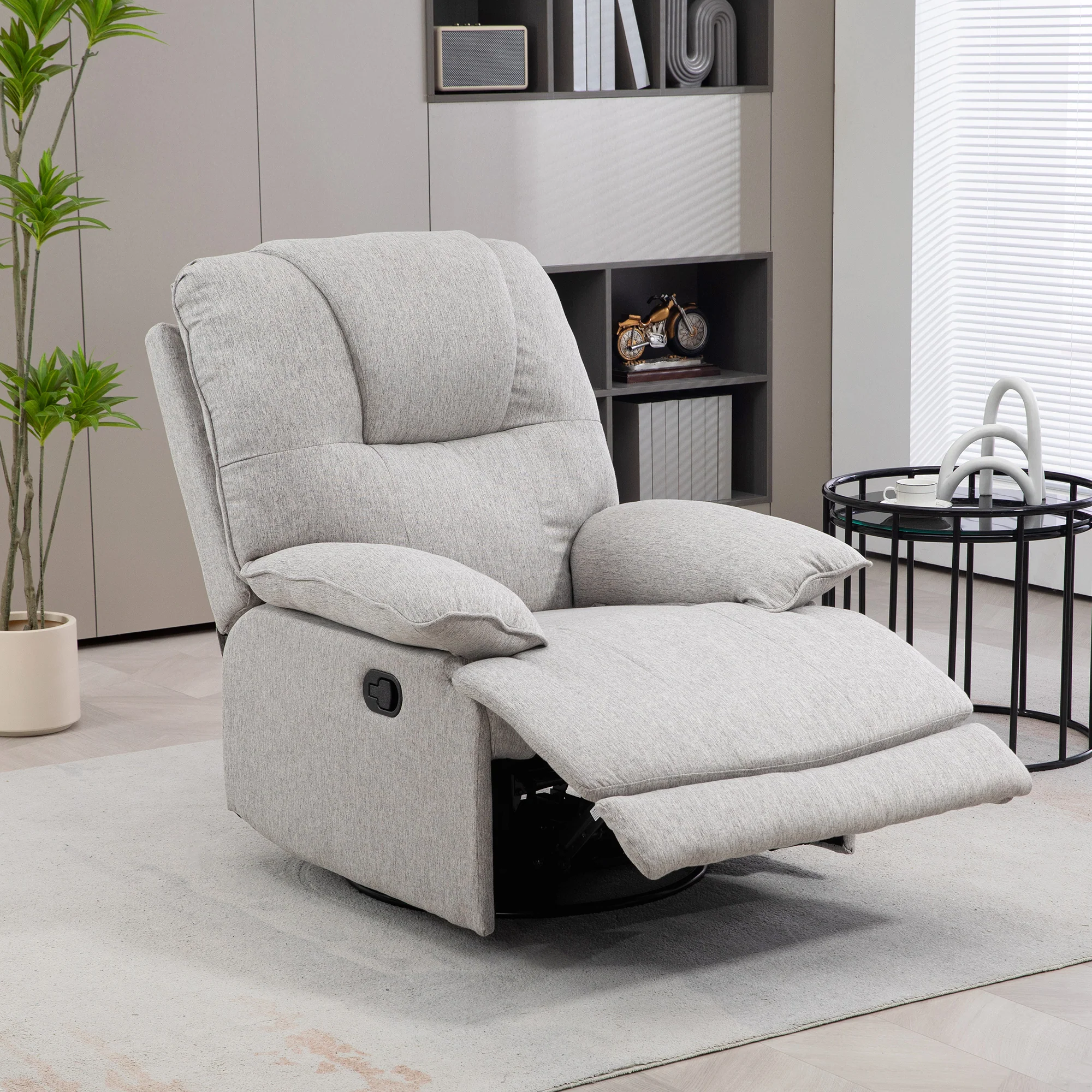 Fauteuil de relaxation fauteuil relax de salon inclinable manuellement 145° avec repose-pied en tissu aspect lin design moderne gris clair - Image 3